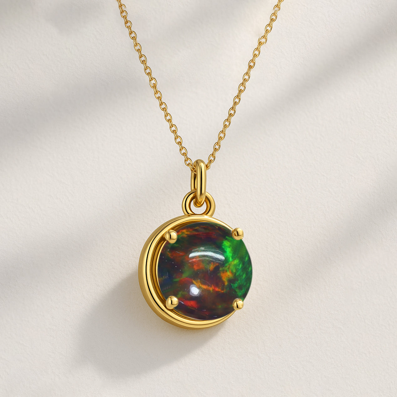 Black Opal 8mm Round Pendant Necklace 925 Sterling Silver Jewelry