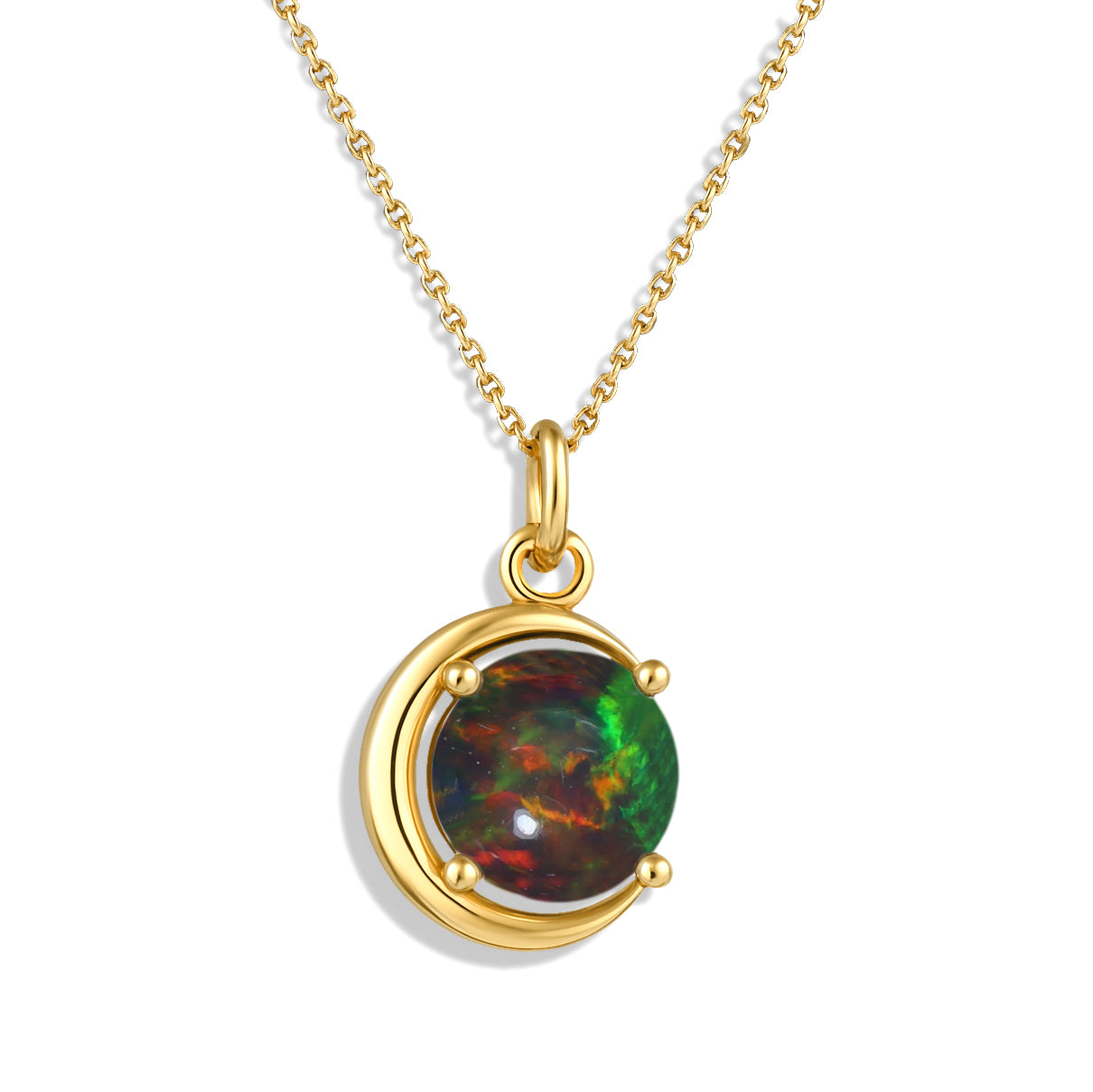 Black Opal 8mm Round Pendant Necklace 925 Sterling Silver Jewelry