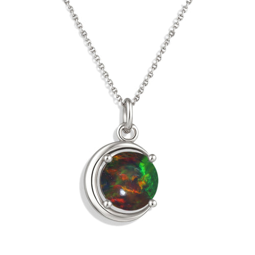 Black Opal 8mm Round Solitaire Pendant Necklace 925 Sterling Silver Jewelry