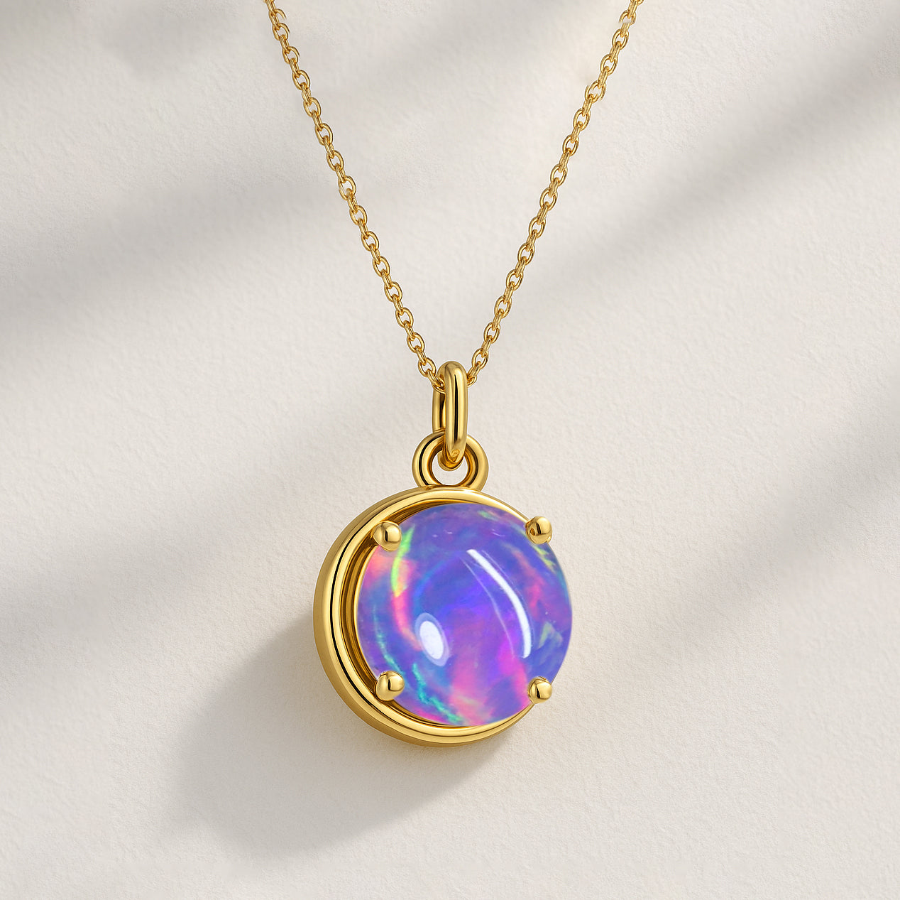 Lavender Opal 8mm Round Pendant Necklace 925 Sterling Silver Jewelry