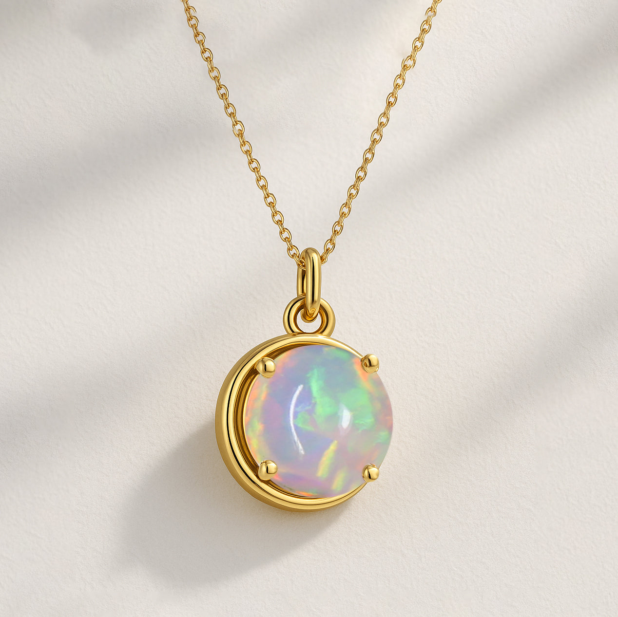 White Opal 8mm Round Pendant Necklace 925 Sterling Silver Jewelry