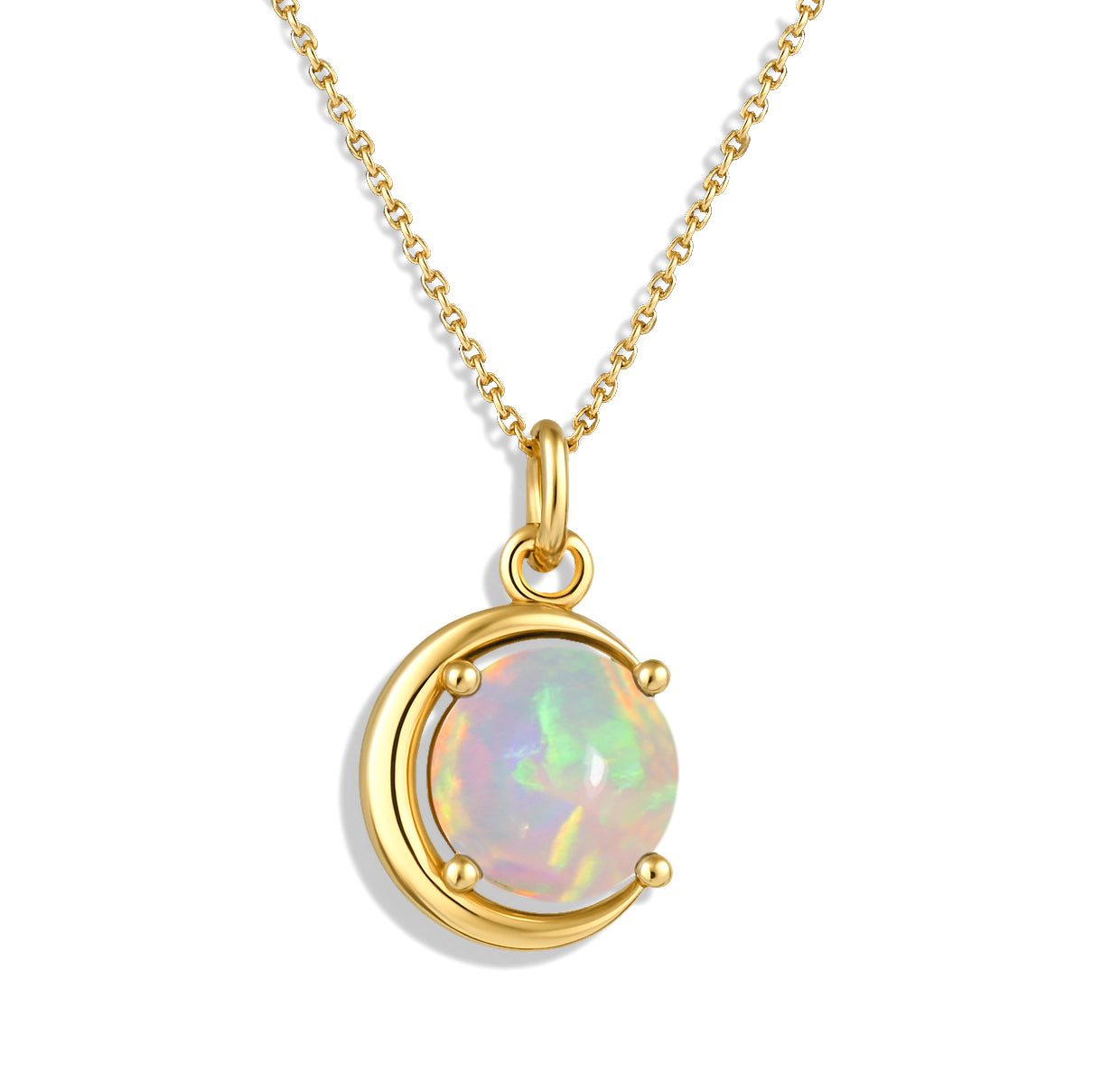 White Opal 8mm Round Pendant Necklace 925 Sterling Silver Jewelry