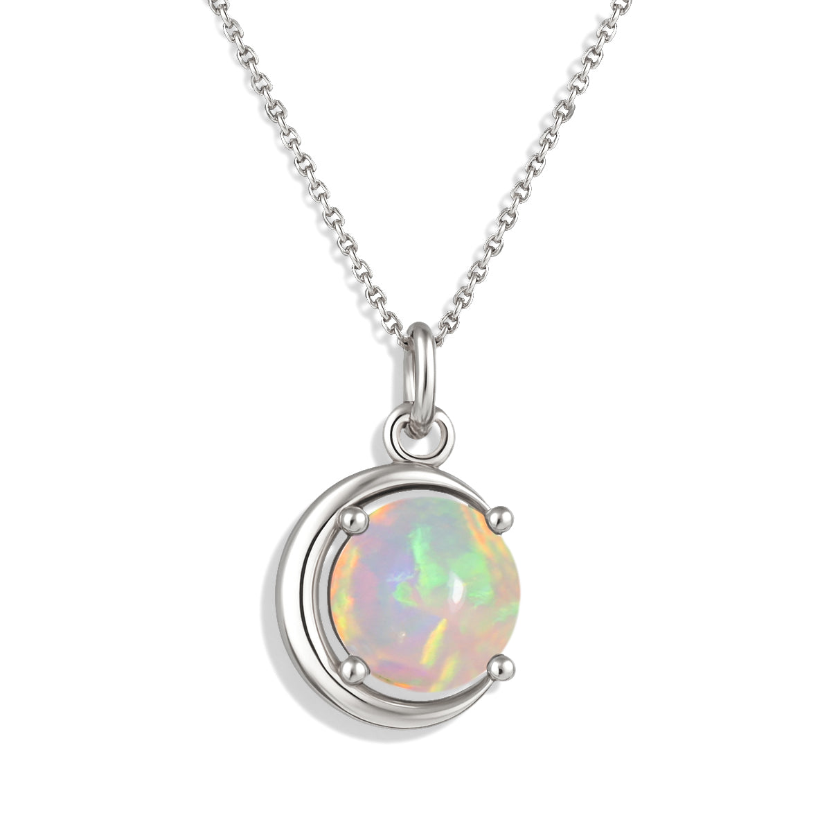 White Opal 8mm Round Pendant Necklace 925 Sterling Silver Jewelry