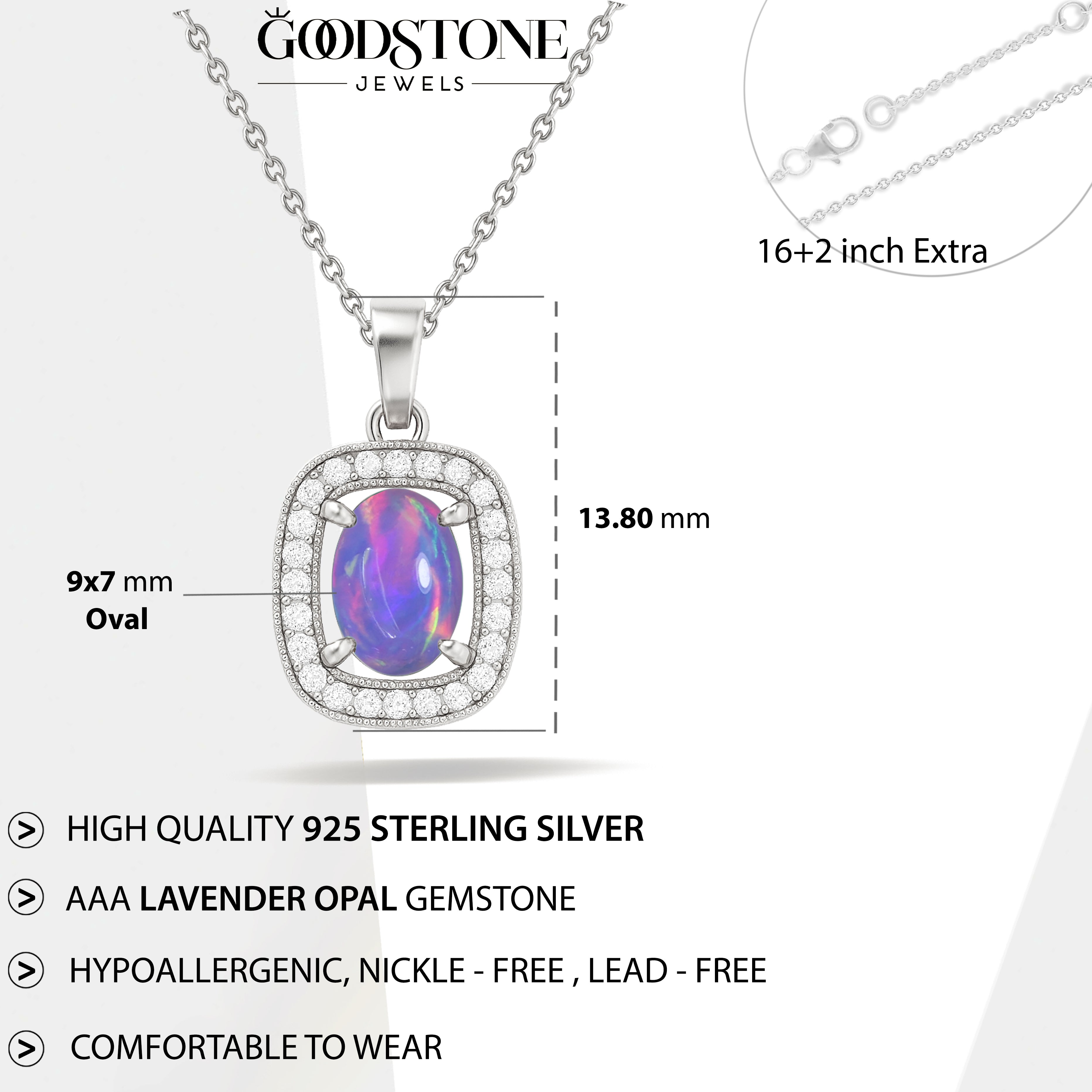 Lavender Opal 9x7mm Oval Halo Pendant Necklace in 925 Silver Chain