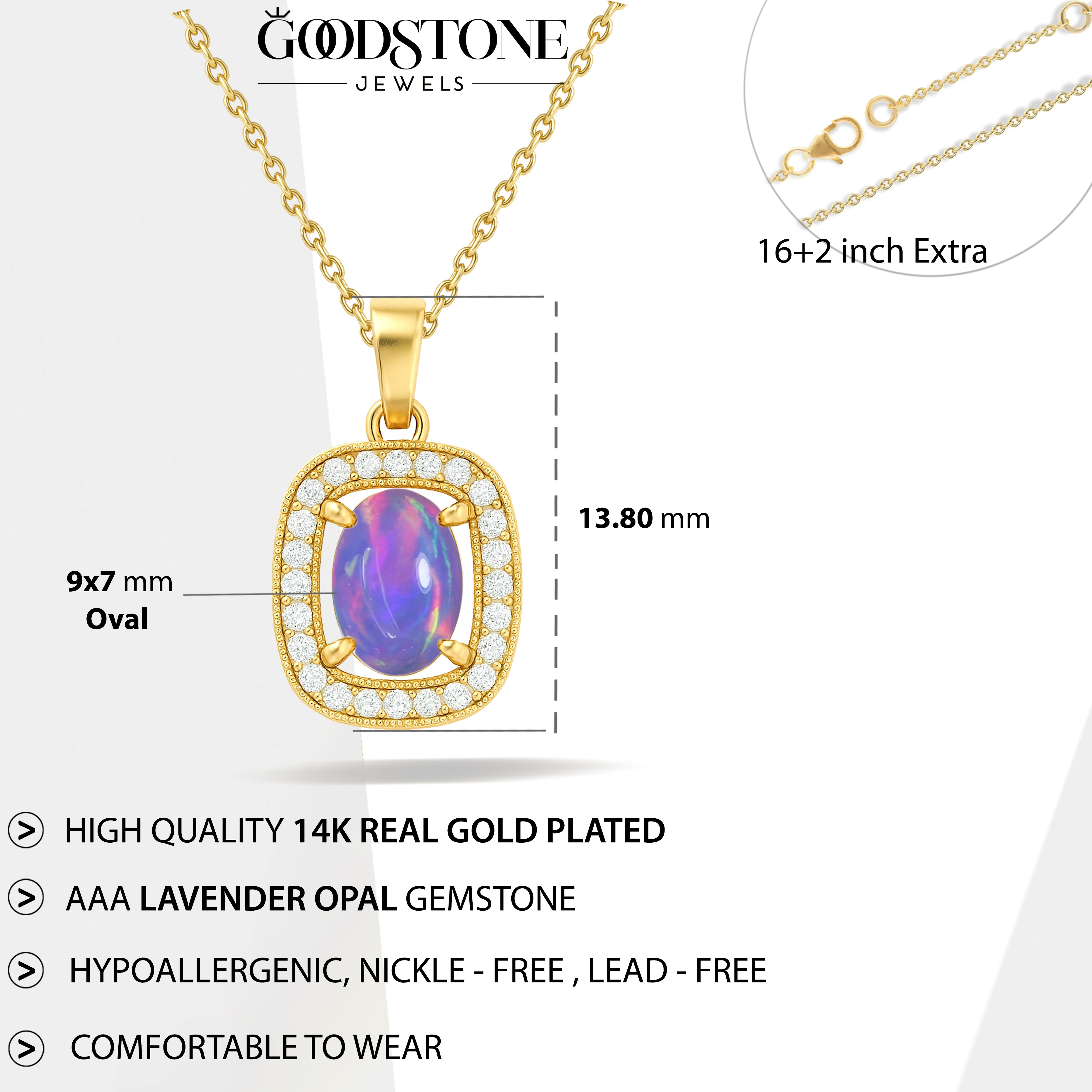 Lavender Opal 9x7mm Oval Halo Pendant Necklace in 925 Silver Chain