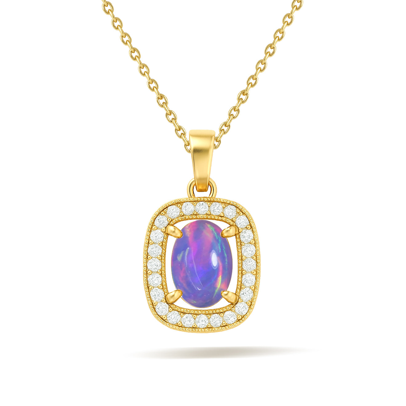 Lavender Opal 9x7mm Oval Halo Pendant Necklace in 925 Silver Chain