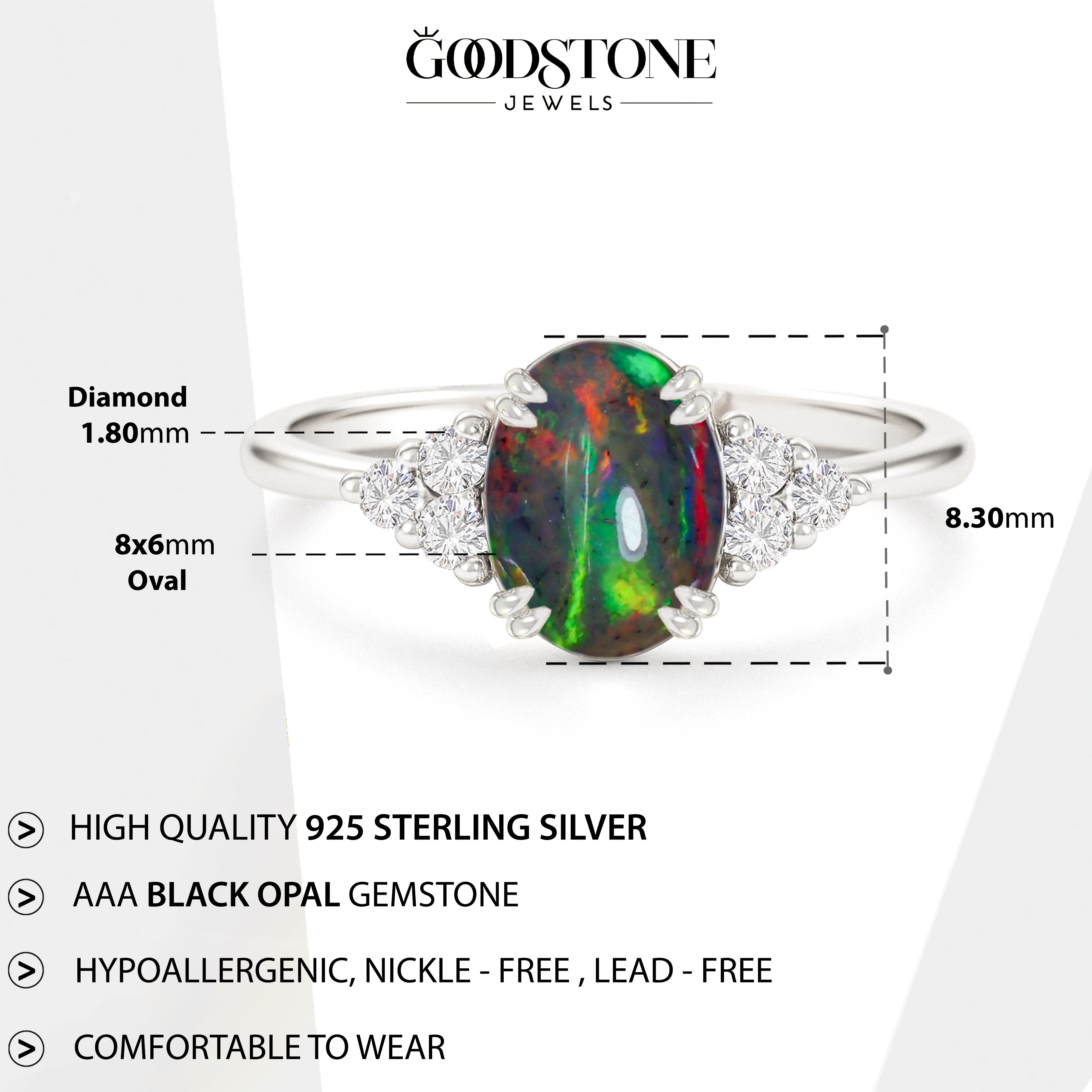 925 Sterling Silver Black Opal Oval Solitaire Ring Fine Jewelry