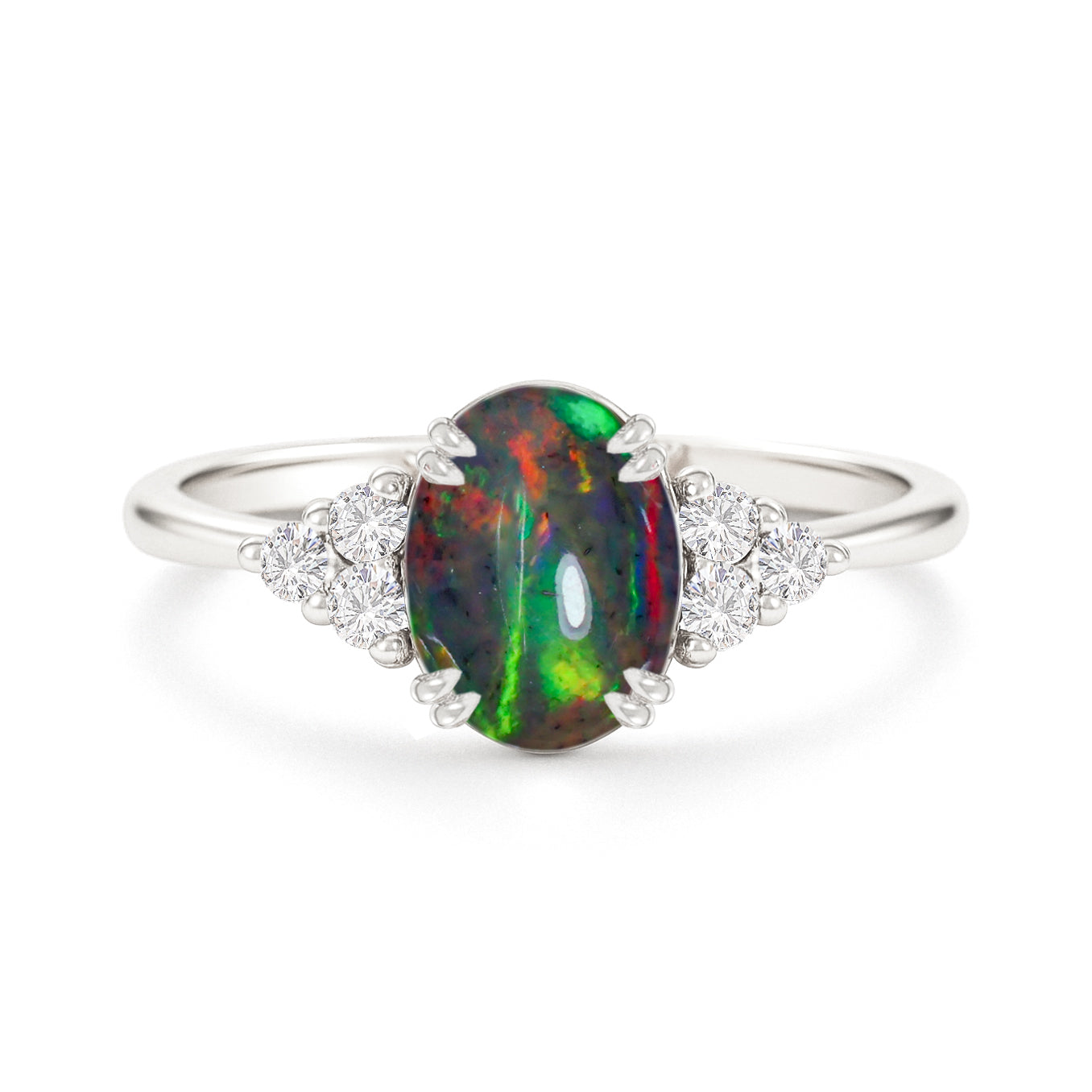 925 Sterling Silver Black Opal Oval Solitaire Ring Fine Jewelry