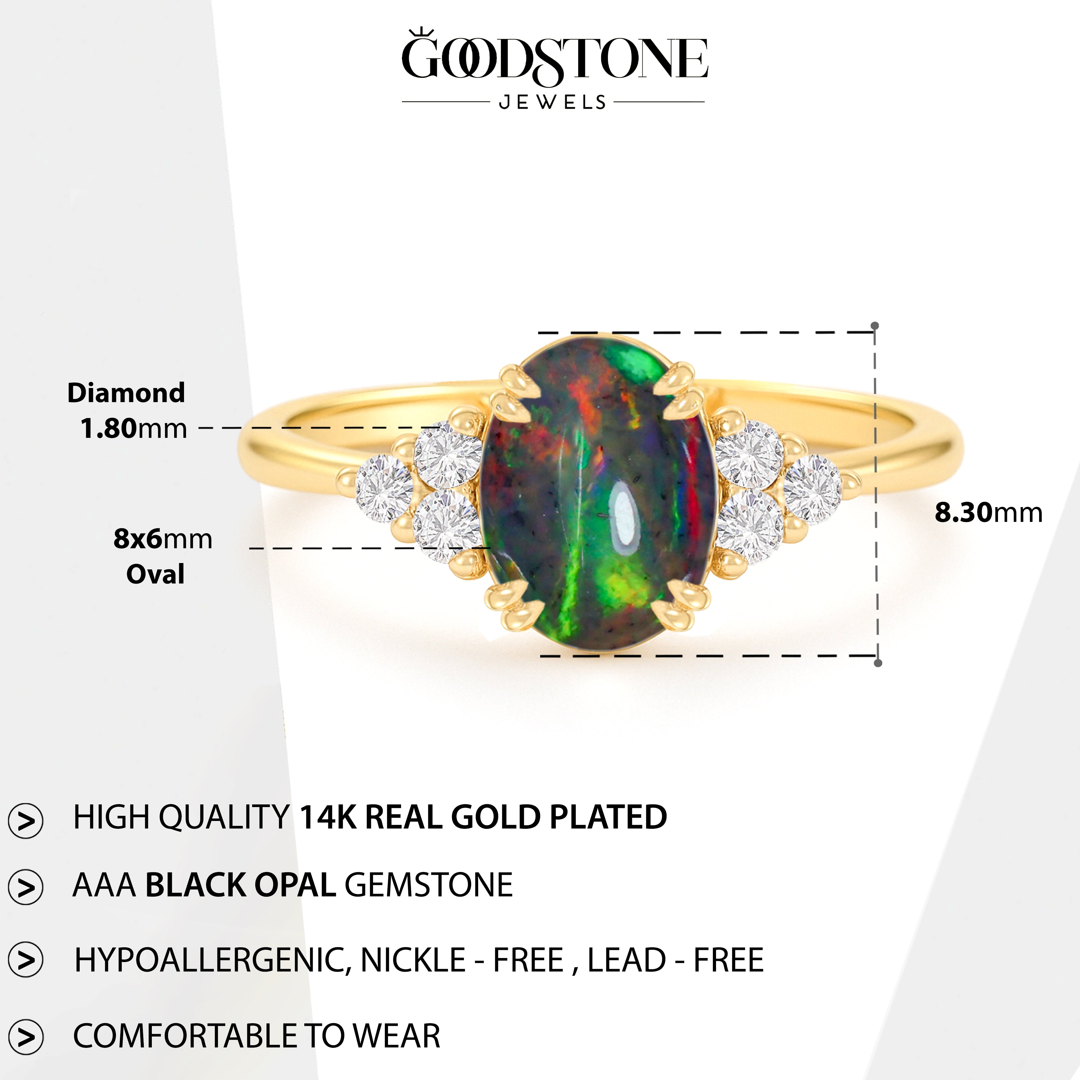 925 Sterling Silver Black Opal Oval Solitaire Ring Fine Jewelry