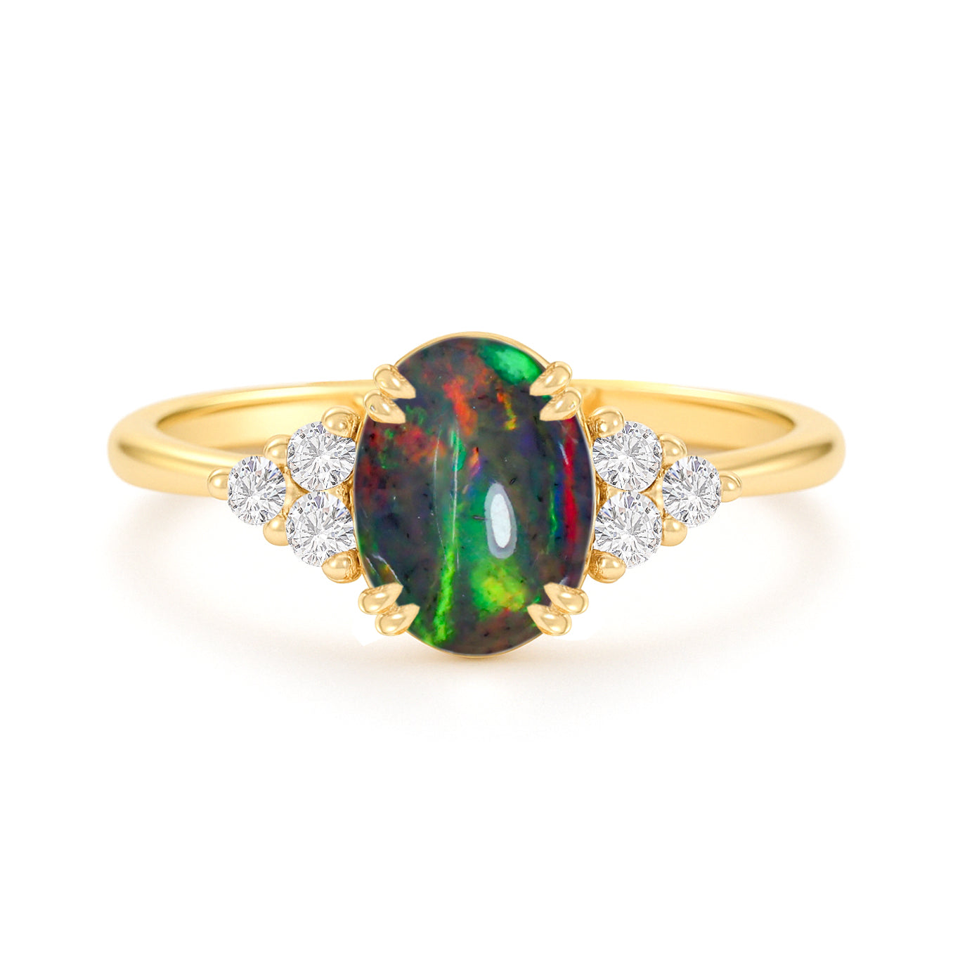 925 Sterling Silver Black Opal Oval Solitaire Ring Fine Jewelry