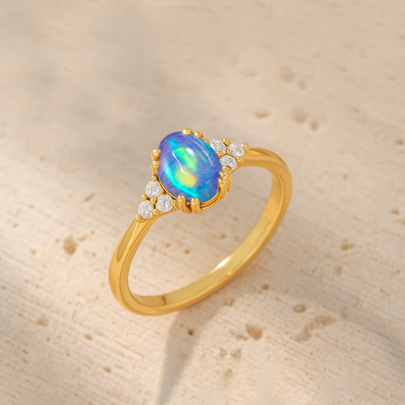 925 Sterling Silver Blue Opal Oval Solitaire Ring Fine Jewelry