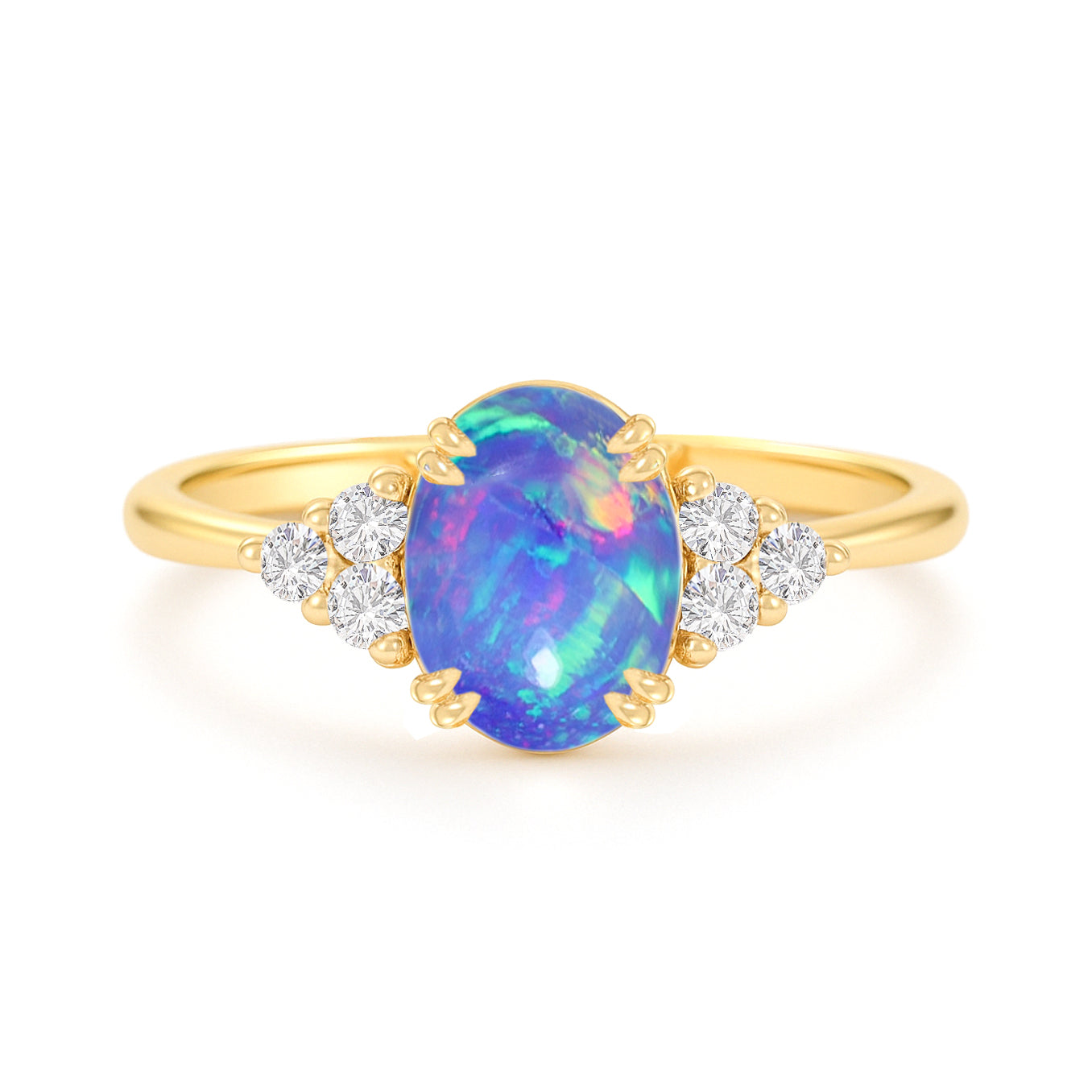 925 Sterling Silver Blue Opal Oval Solitaire Ring Fine Jewelry