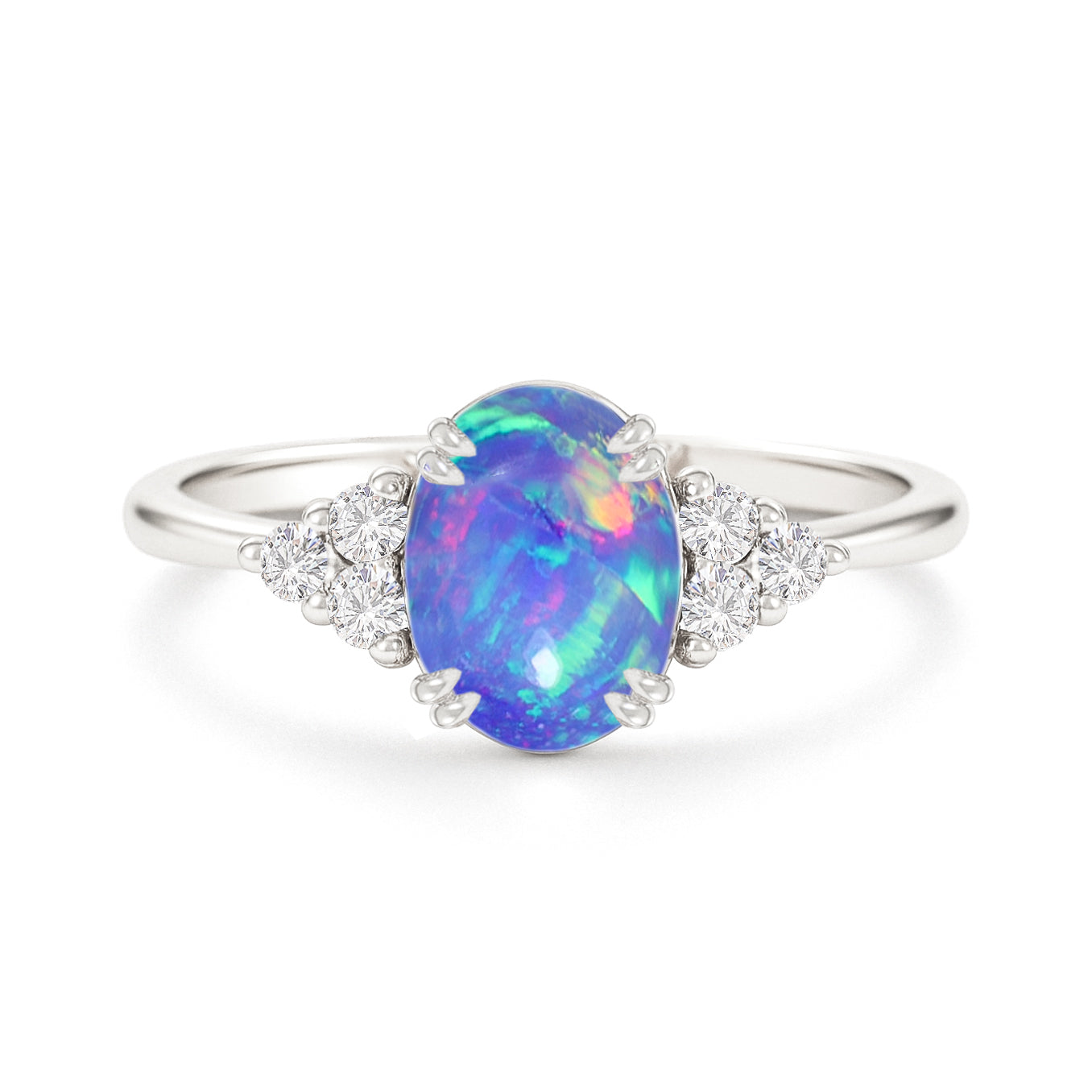 925 Sterling Silver Blue Opal Oval Solitaire Ring Fine Jewelry