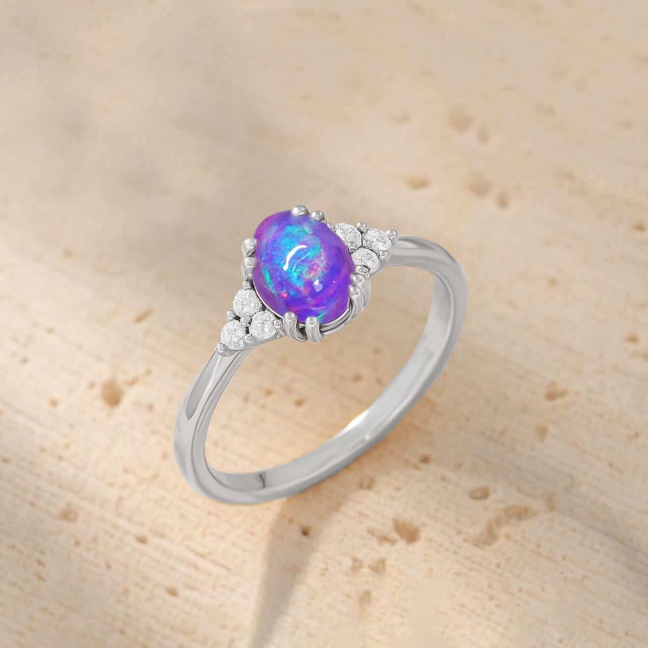 925 Sterling Silver Lavender Opal Oval Solitaire Ring Fine Jewelry