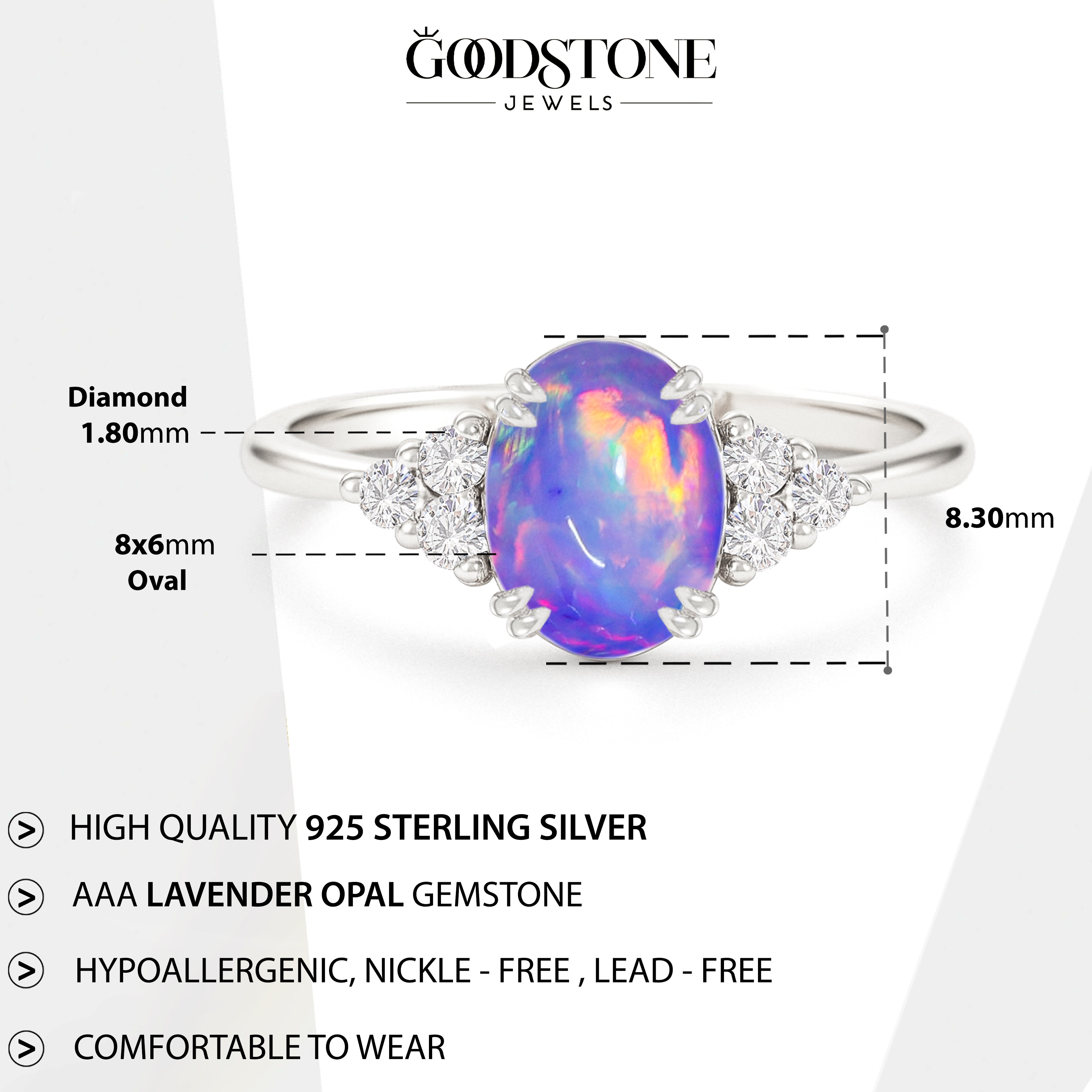 925 Sterling Silver Lavender Opal Oval Solitaire Ring Fine Jewelry