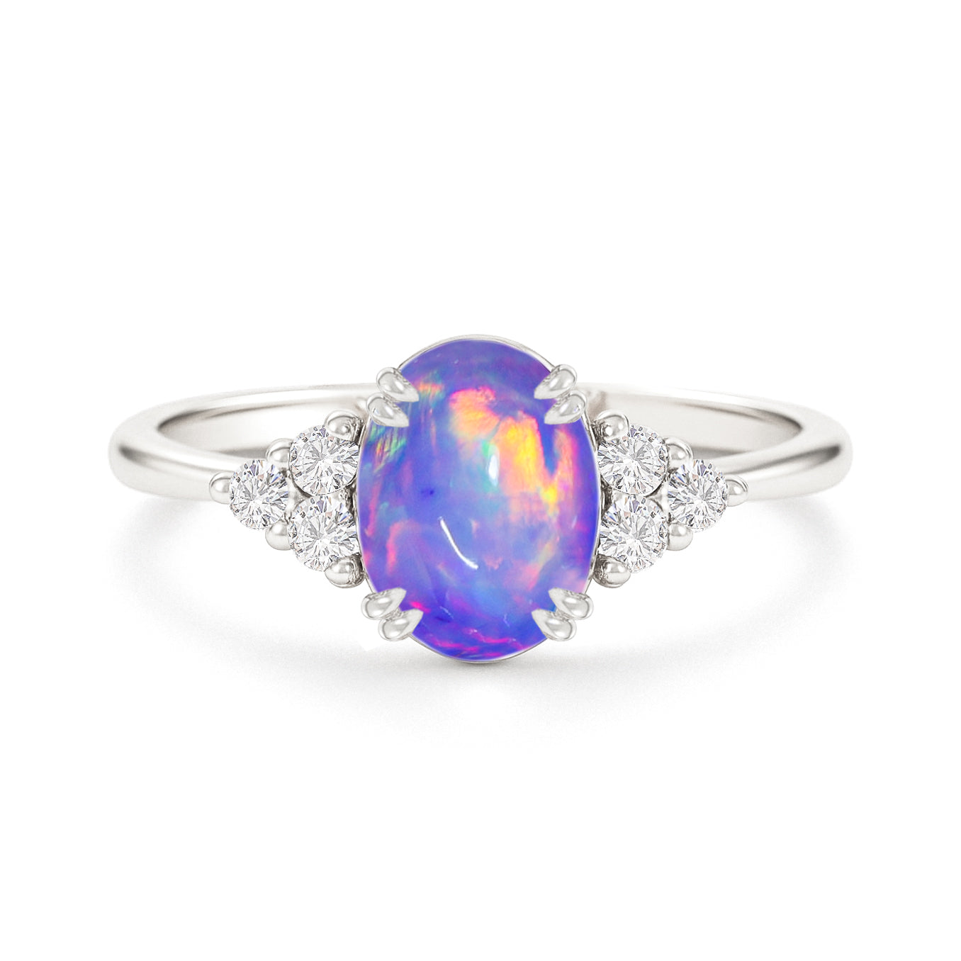 925 Sterling Silver Lavender Opal Oval Solitaire Ring Fine Jewelry