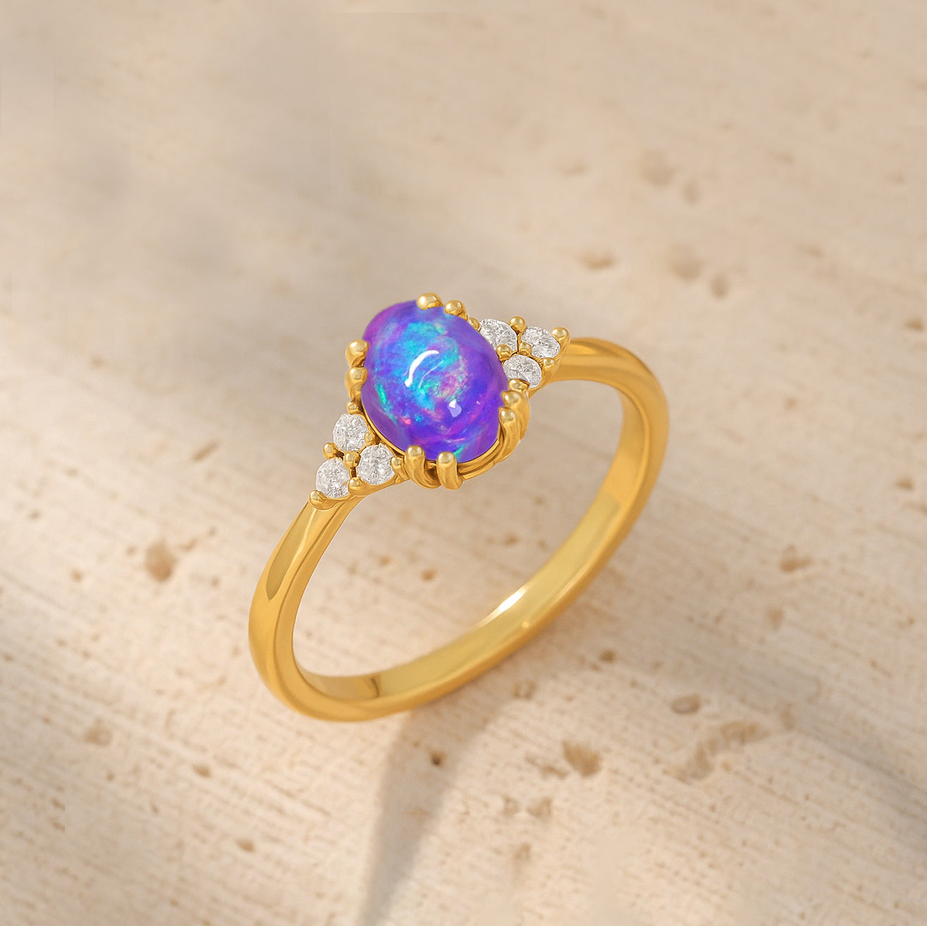 925 Sterling Silver Lavender Opal Oval Solitaire Ring Fine Jewelry