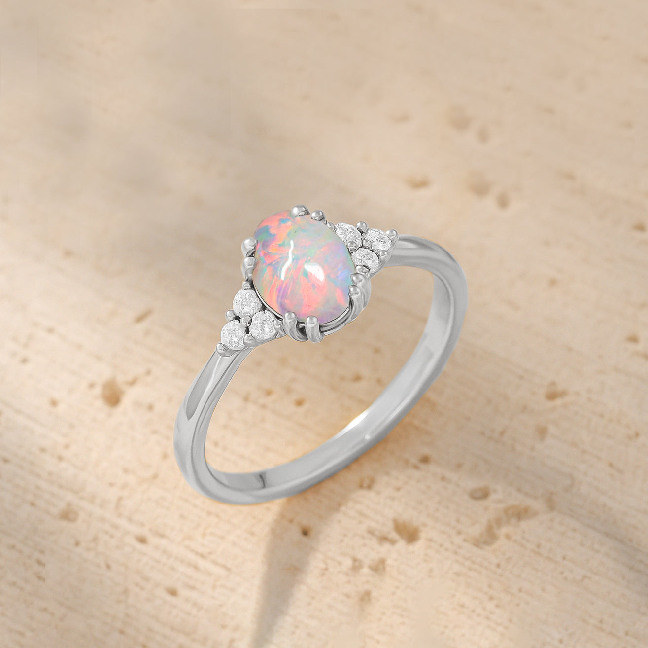 925 Sterling Silver White Opal Oval Solitaire Ring Fine Jewelry