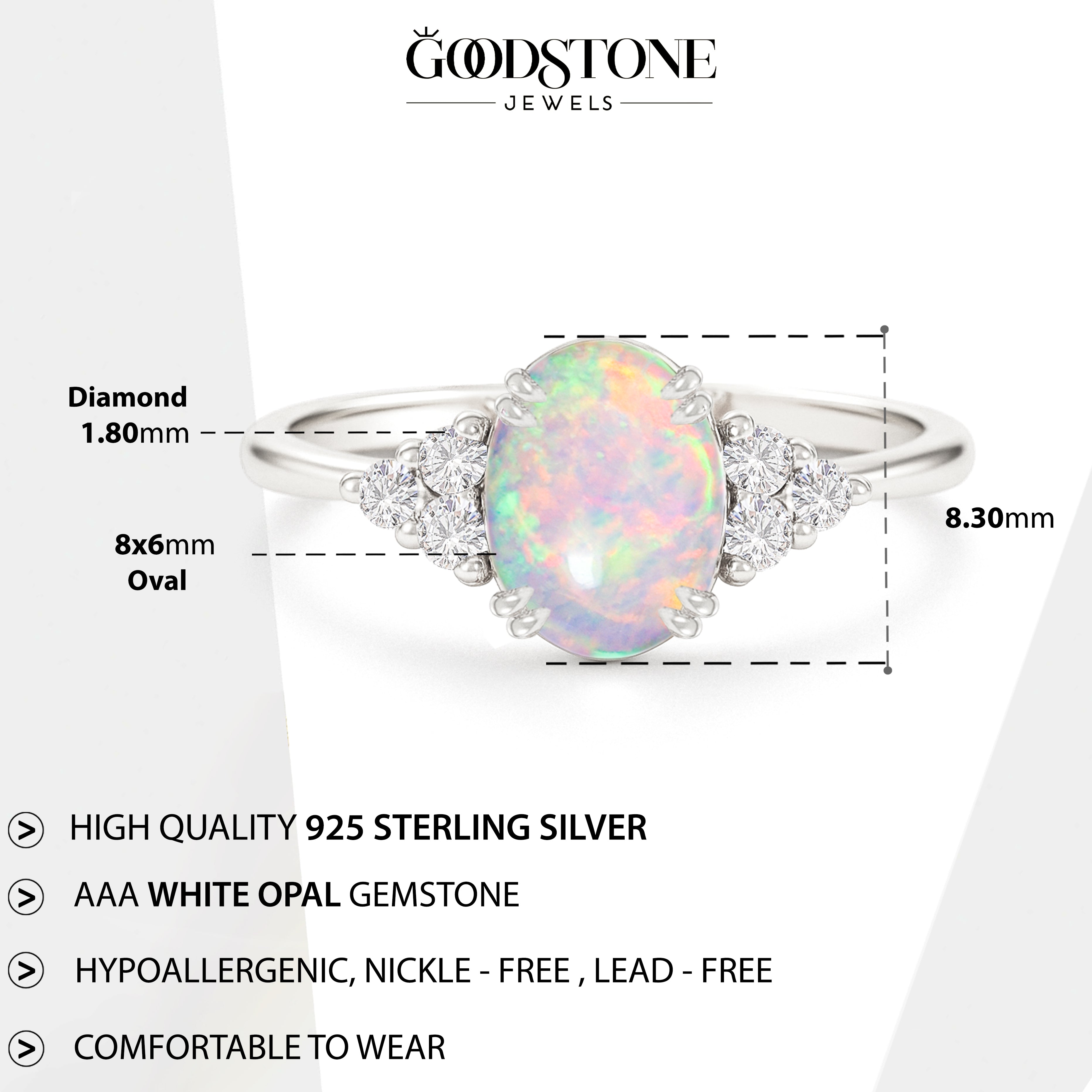 925 Sterling Silver White Opal Oval Solitaire Ring Fine Jewelry