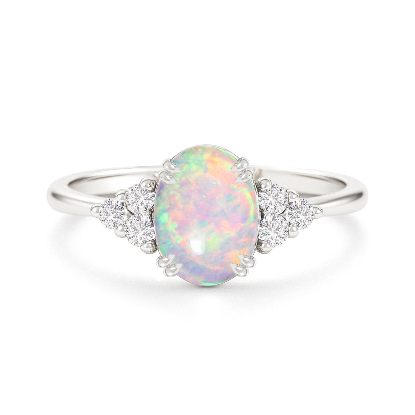 925 Sterling Silver White Opal Oval Solitaire Ring Fine Jewelry