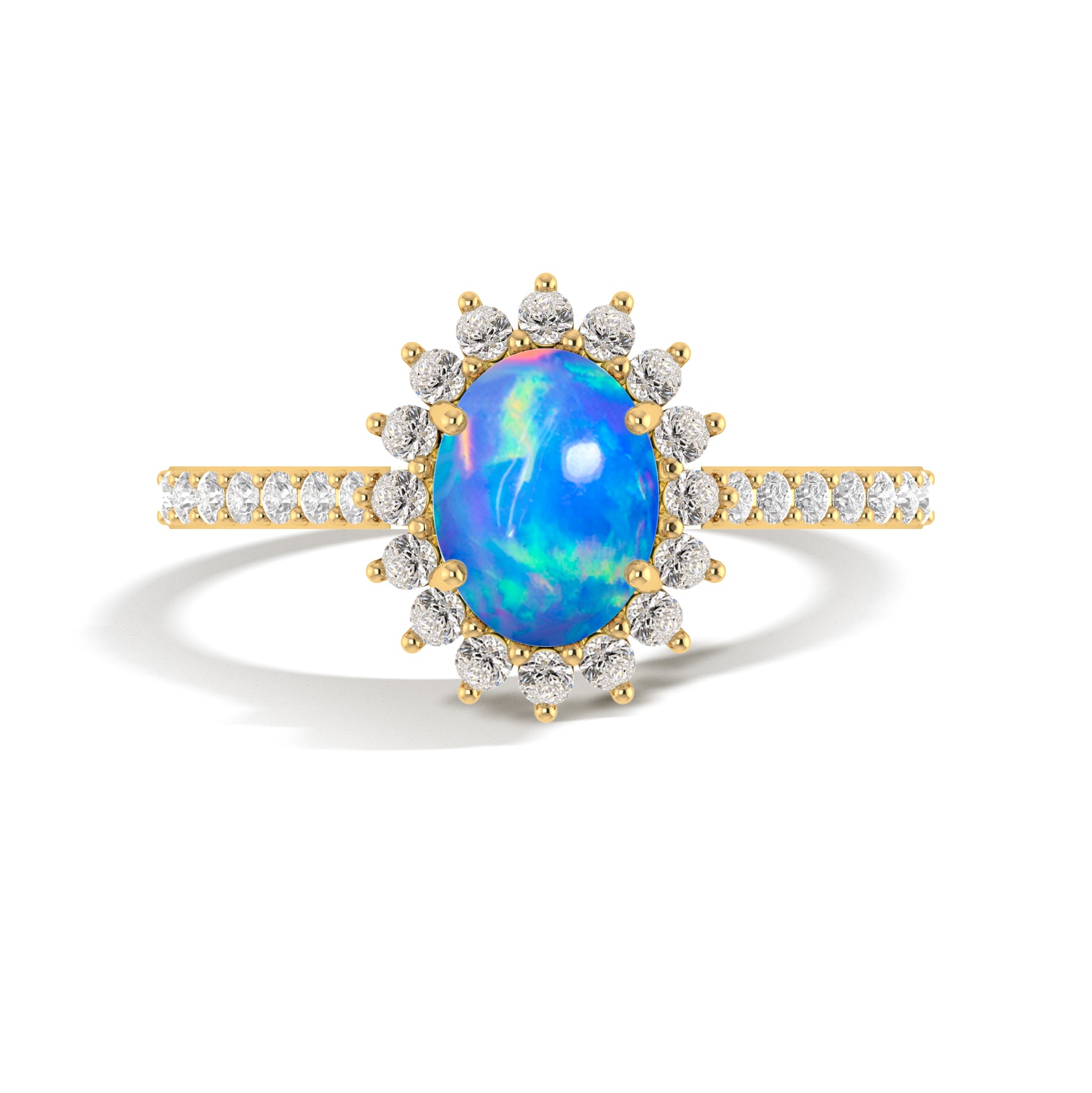 Natural Fire Blue Opal Gemstone Halo Style Ring