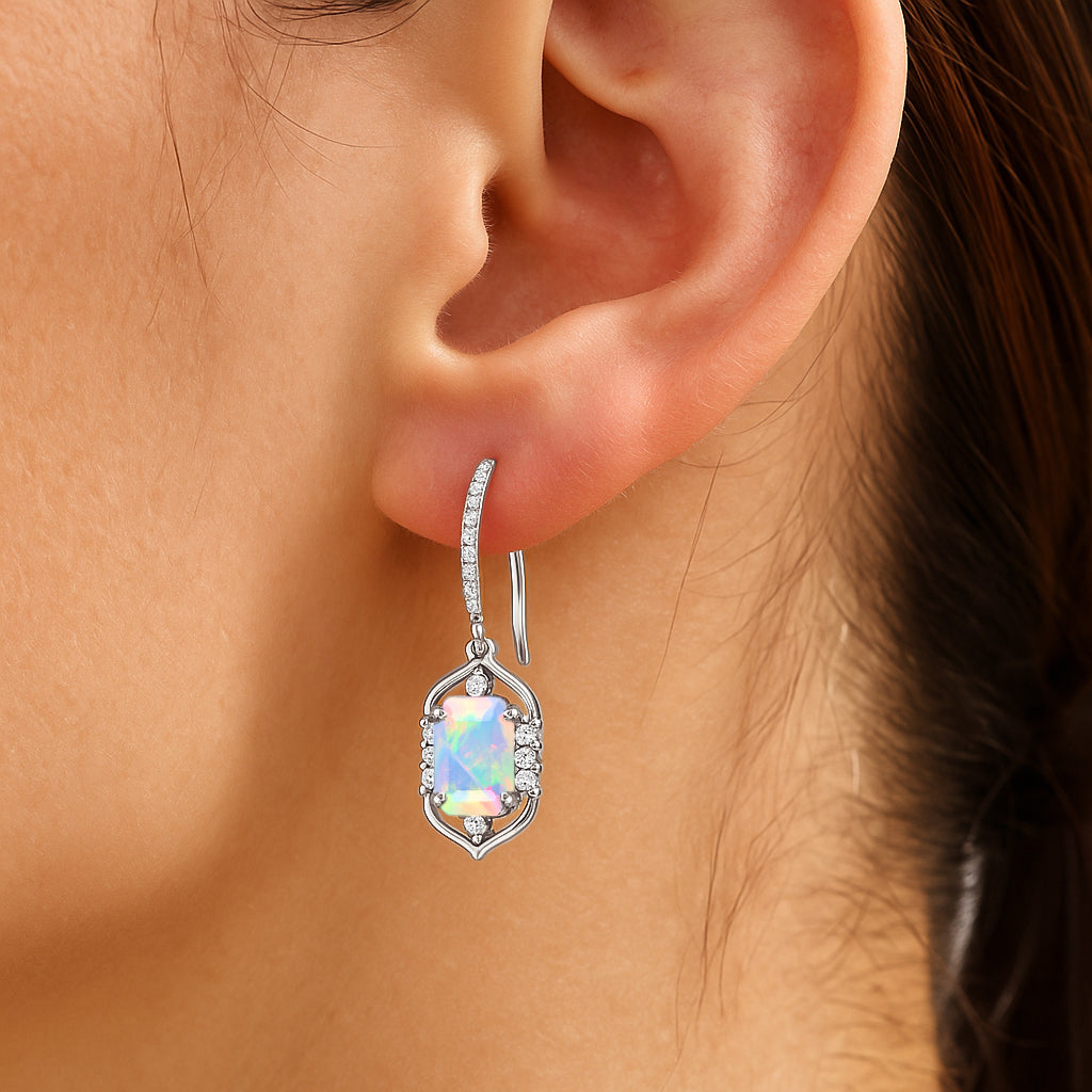White Opal Gemstone Drop and Dangle Earrings