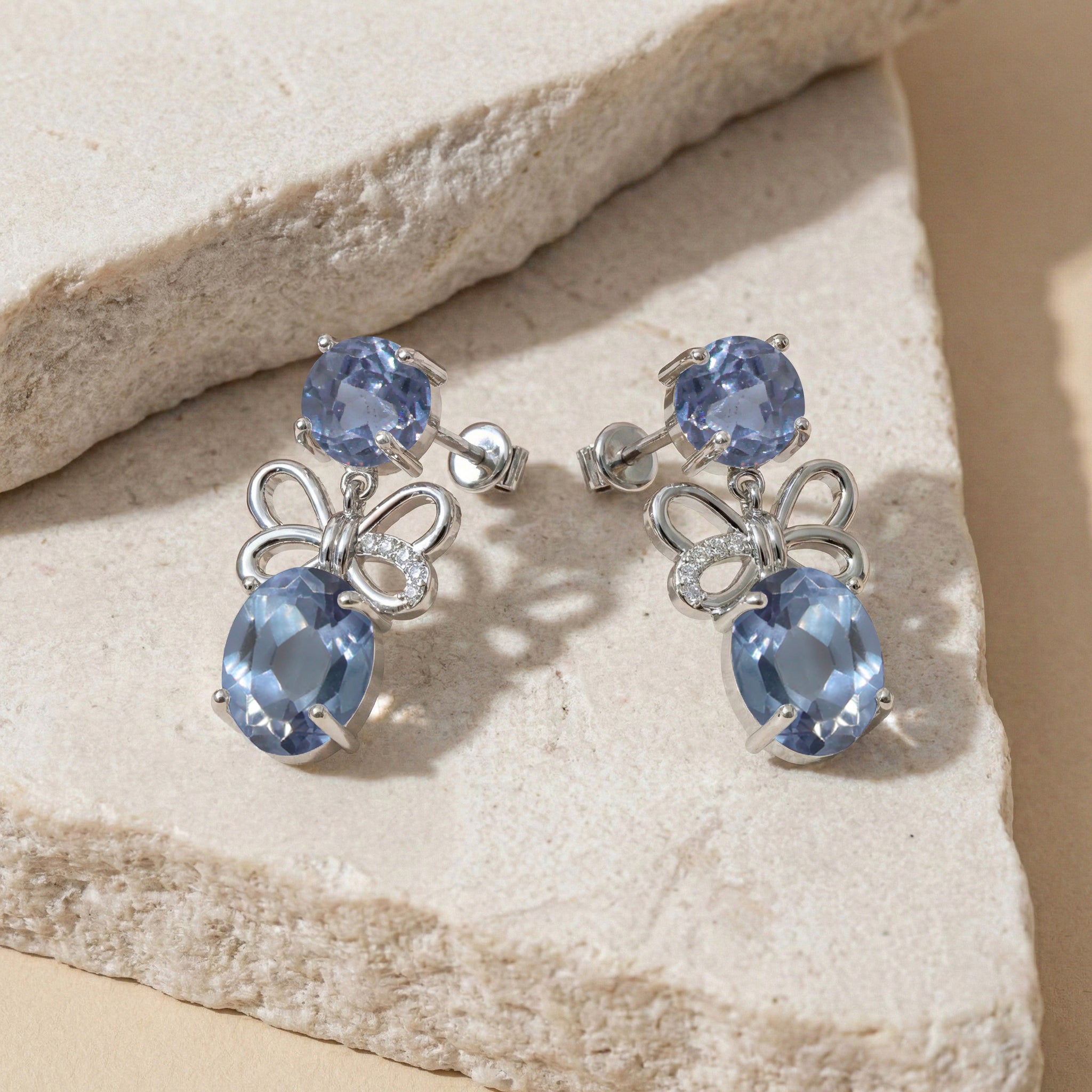 Alexandrite Round and Oval Stud Earring in 925 Sterling Silver 6 MM 5-ct.