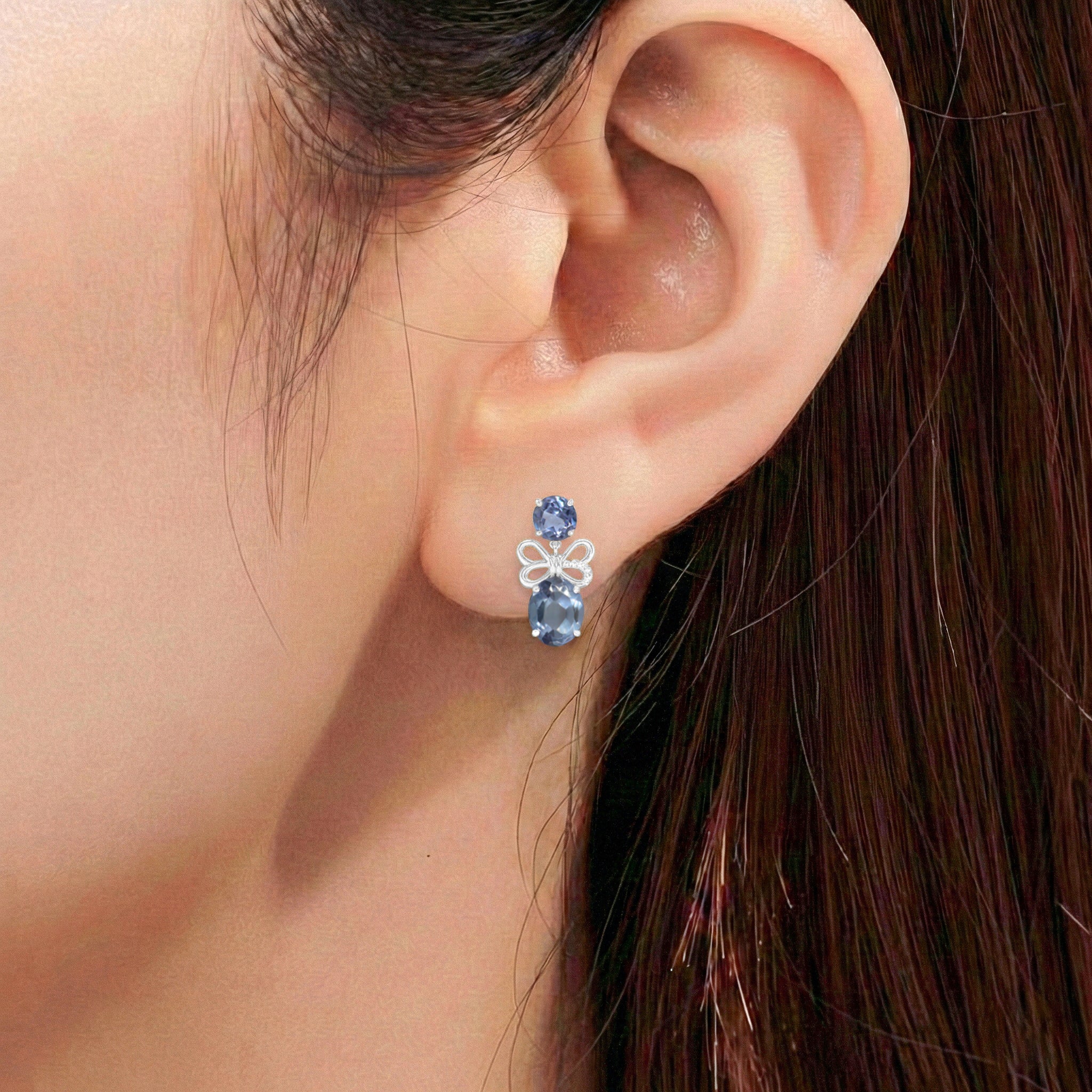 Alexandrite Round and Oval Stud Earring in 925 Sterling Silver 6 MM 5-ct.