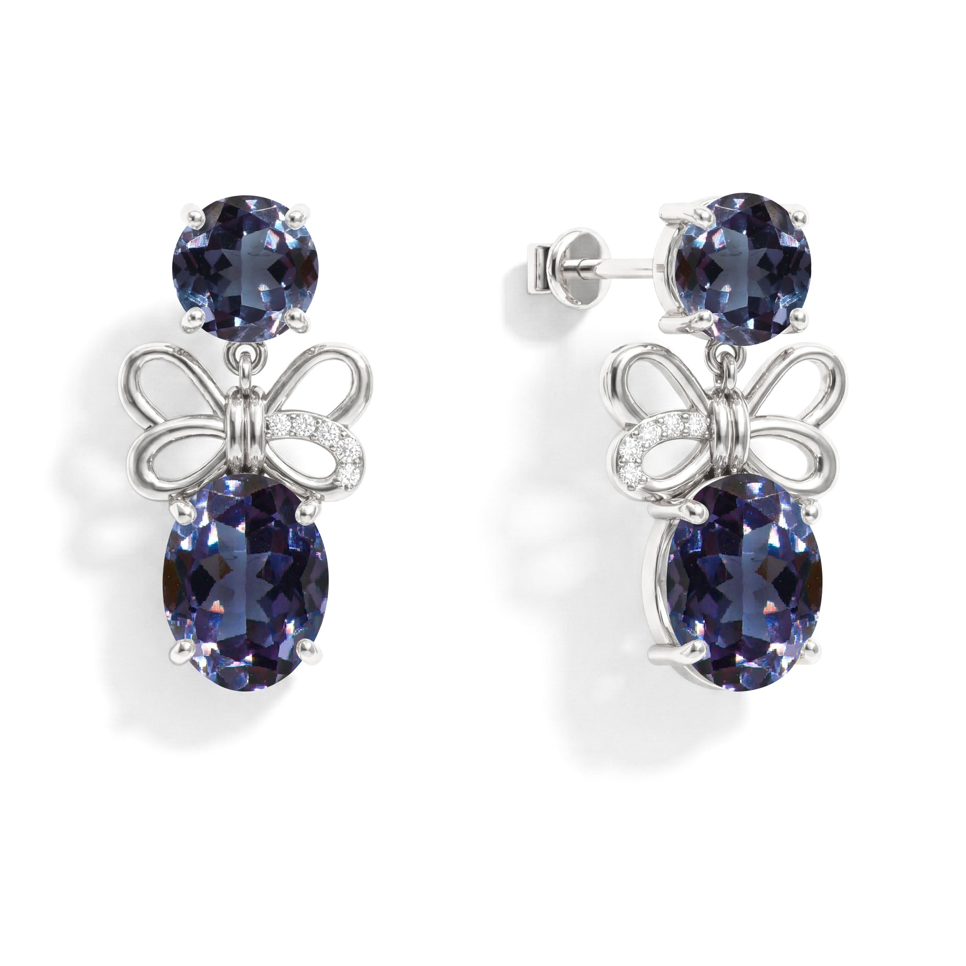 Alexandrite Round and Oval Stud Earring in 925 Sterling Silver 6 MM 5-ct.