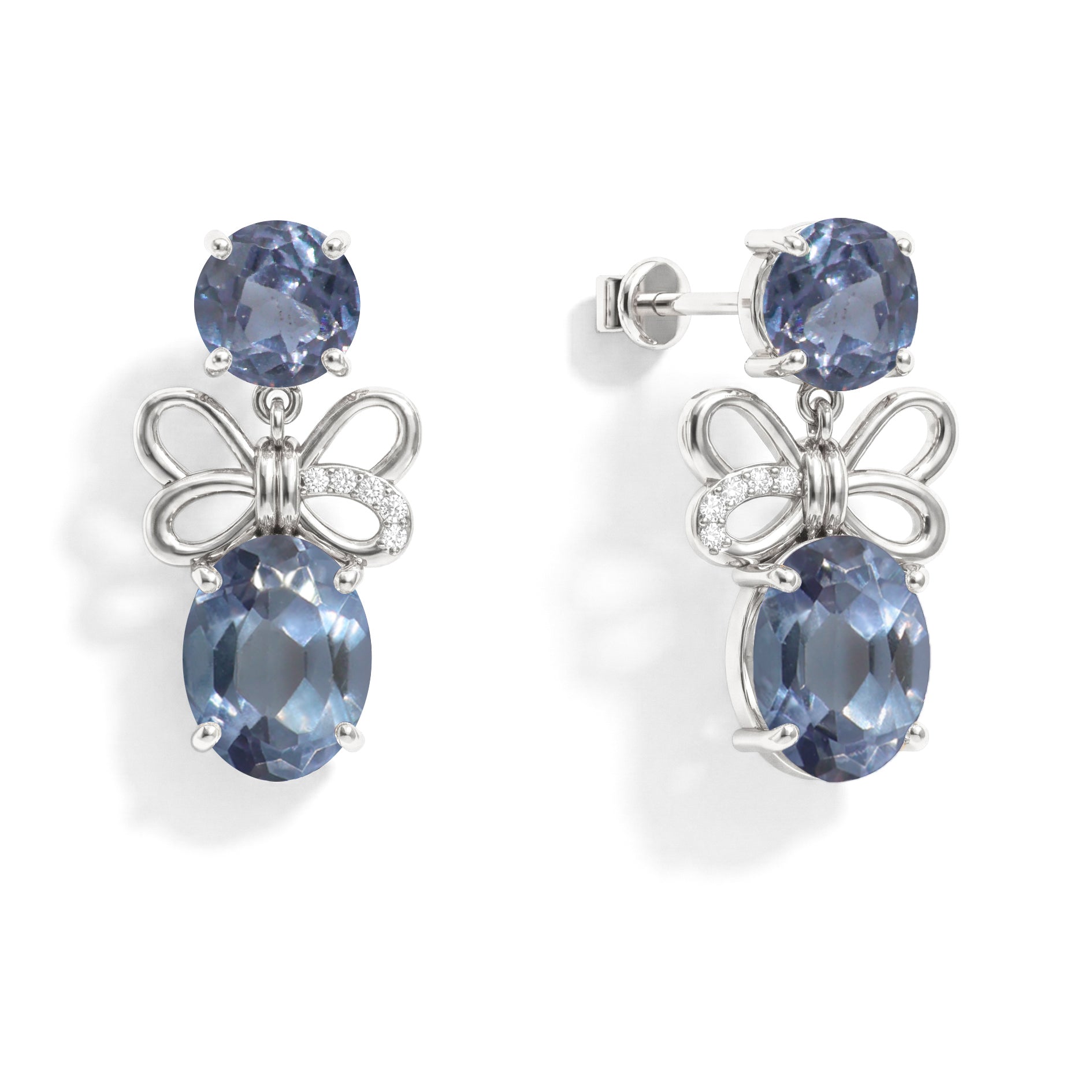Alexandrite Round and Oval Stud Earring in 925 Sterling Silver 6 MM 5-ct.