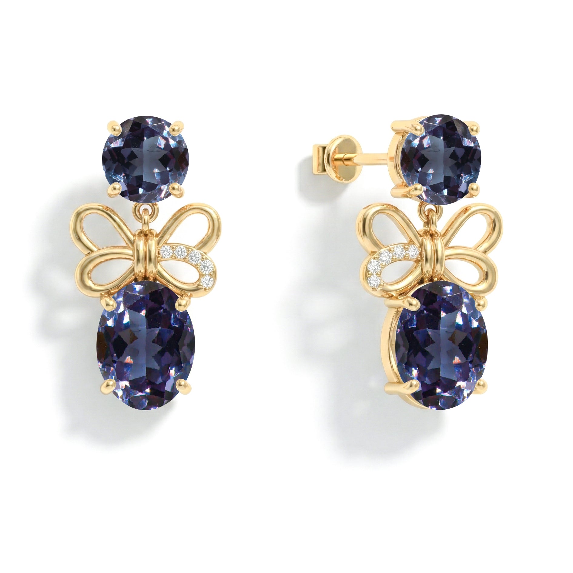 Alexandrite Round and Oval Stud Earring in 925 Sterling Silver 6 MM 5-ct.