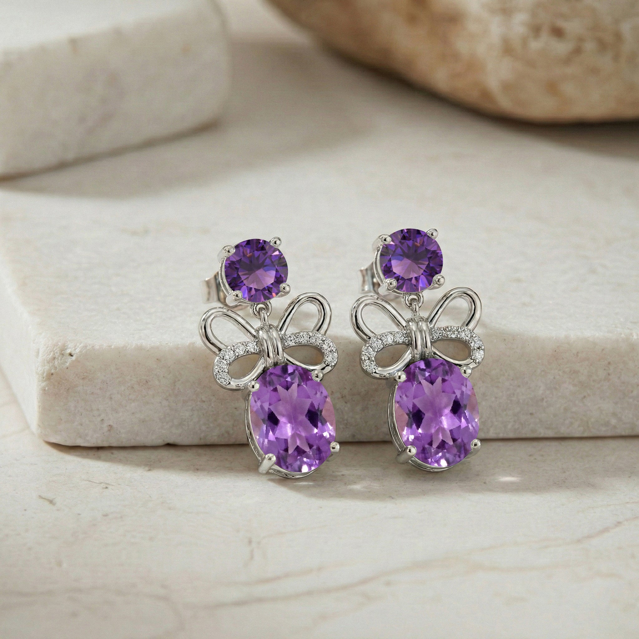 Amethyst Round and Oval Stud Earring in 925 Sterling Silver 6 MM 5-ct.