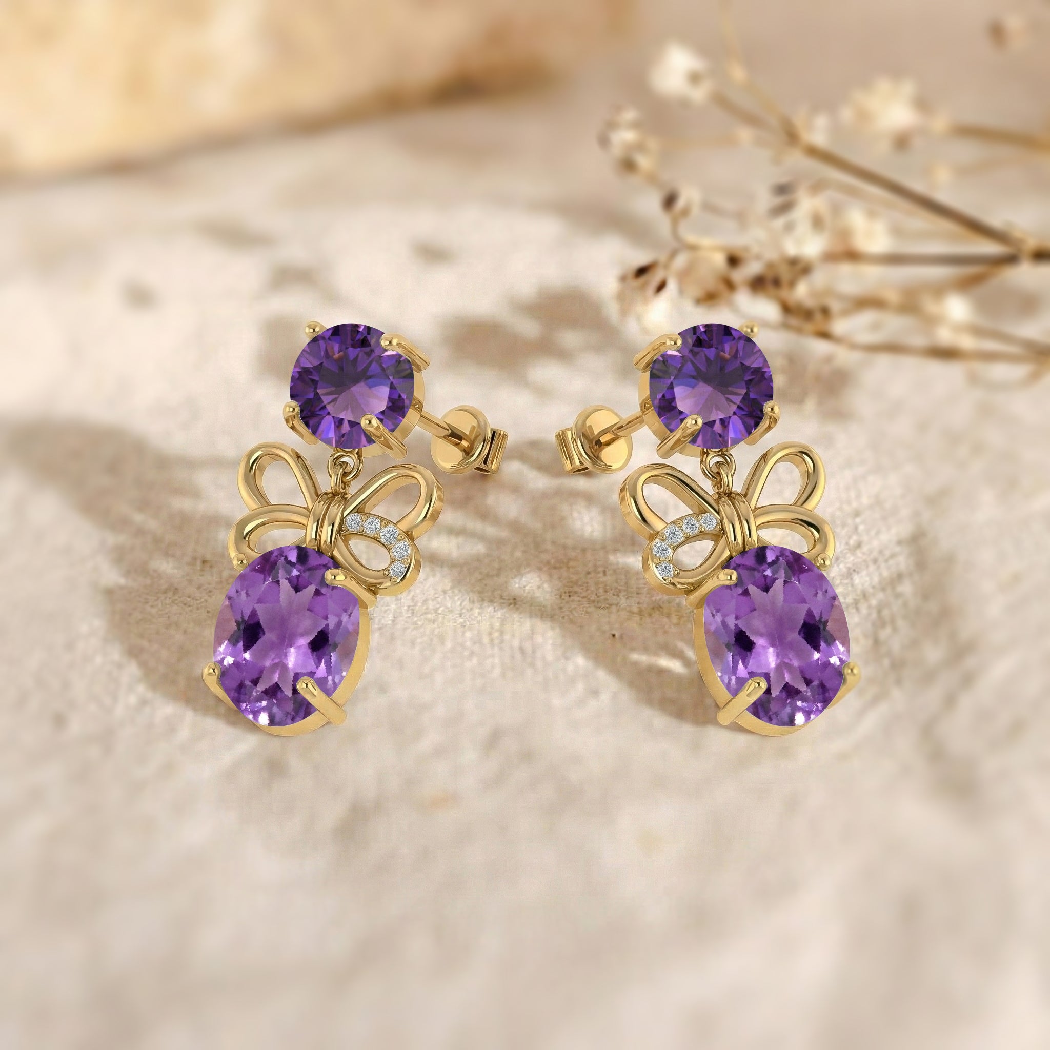 Amethyst Round and Oval Stud Earring in 925 Sterling Silver 6 MM 5-ct.