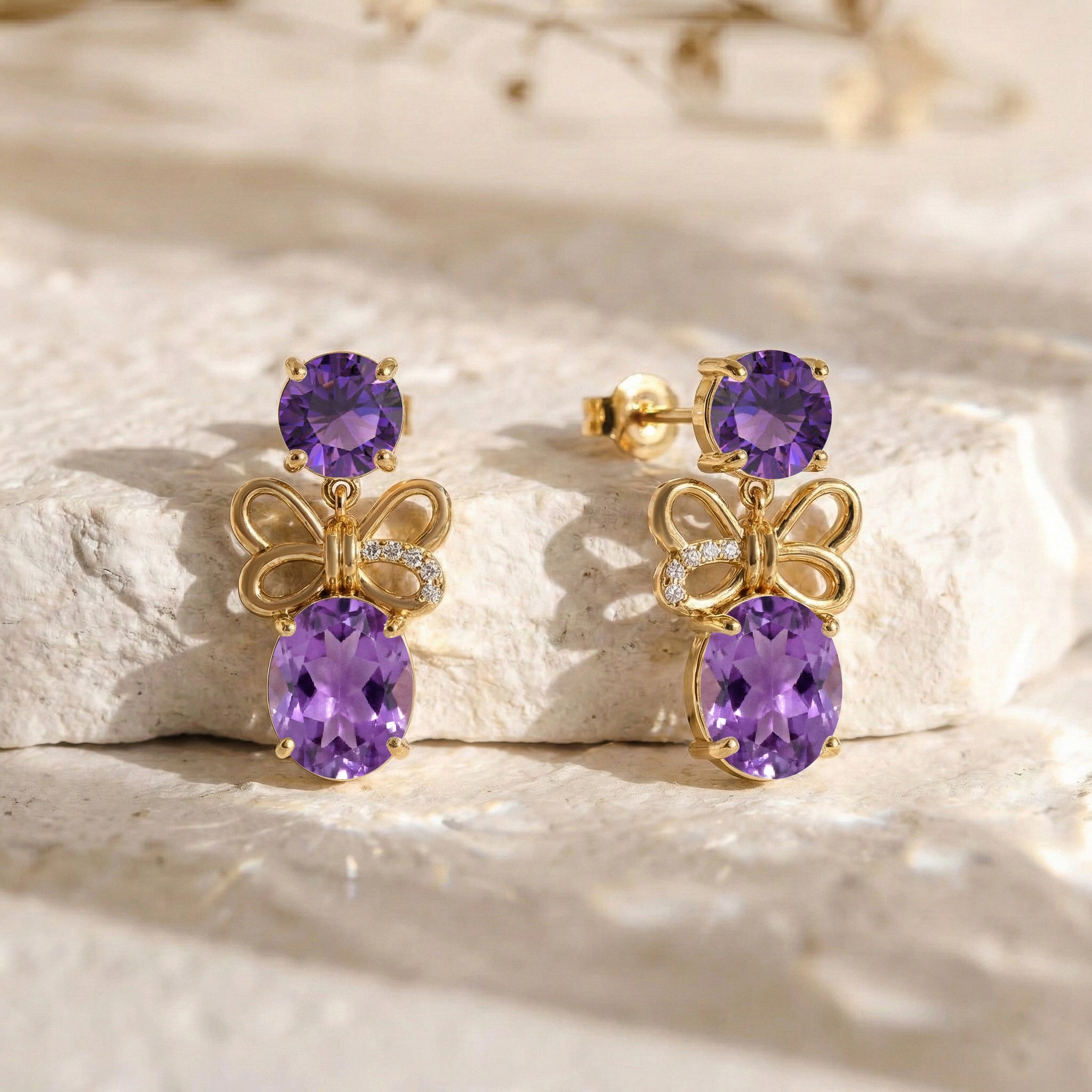 Amethyst Round and Oval Stud Earring in 925 Sterling Silver 6 MM 5-ct.