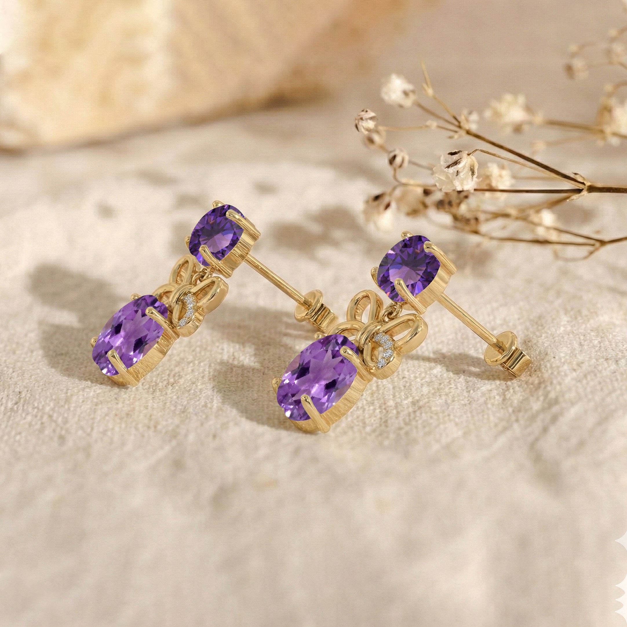 Amethyst Round and Oval Stud Earring in 925 Sterling Silver 6 MM 5-ct.