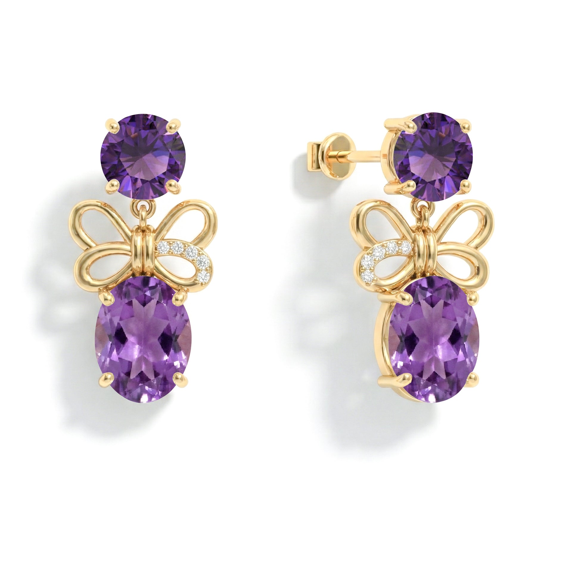 Amethyst Round and Oval Stud Earring in 925 Sterling Silver 6 MM 5-ct.