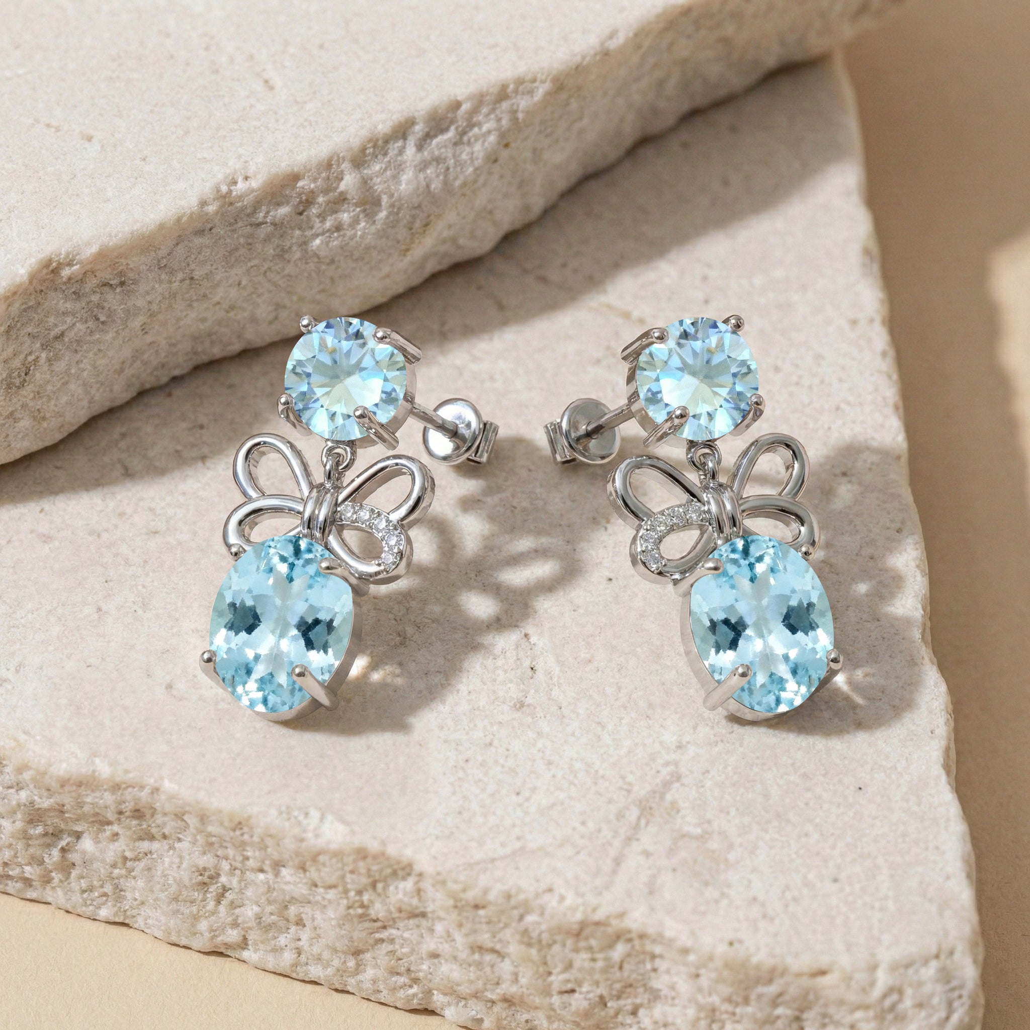Aquamarine Round and Oval Stud Earring in 925 Sterling Silver 6 MM 5-ct.