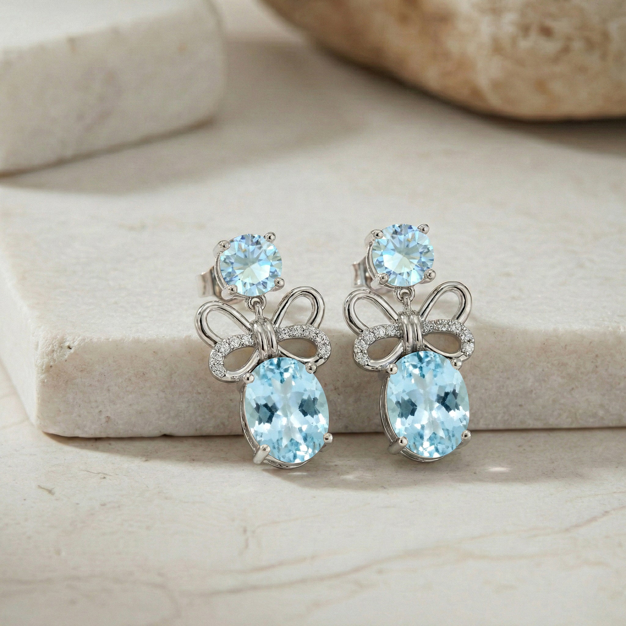 Aquamarine Round and Oval Stud Earring in 925 Sterling Silver 6 MM 5-ct.