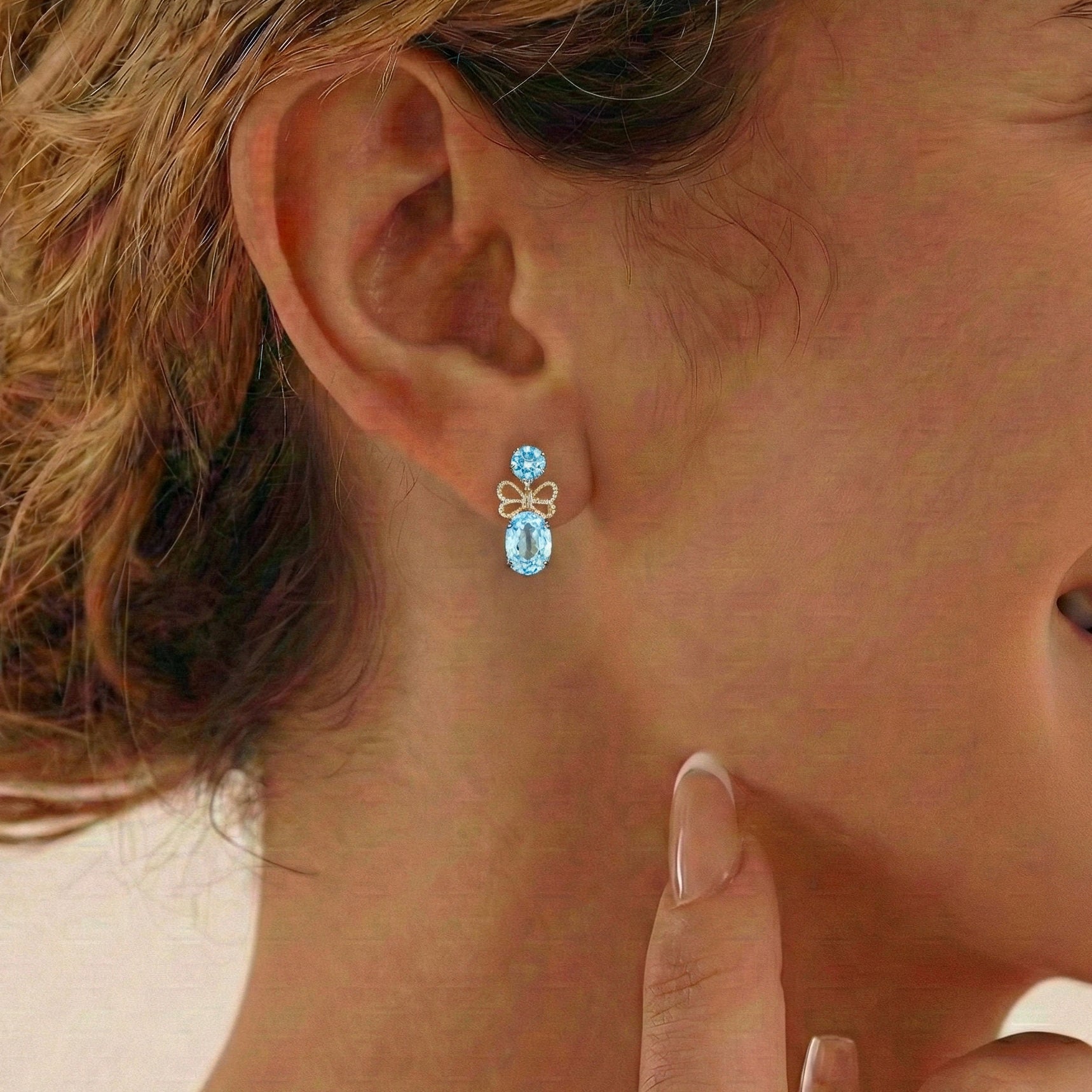 Aquamarine Round and Oval Stud Earring in 925 Sterling Silver 6 MM 5-ct.