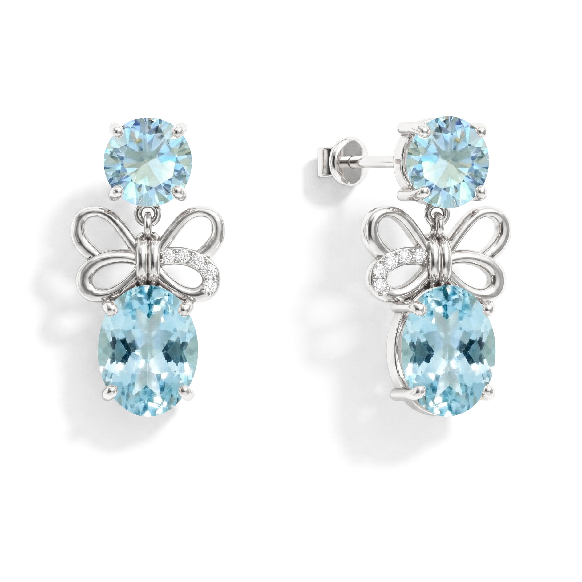 Aquamarine Round and Oval Stud Earring in 925 Sterling Silver 6 MM 5-ct.
