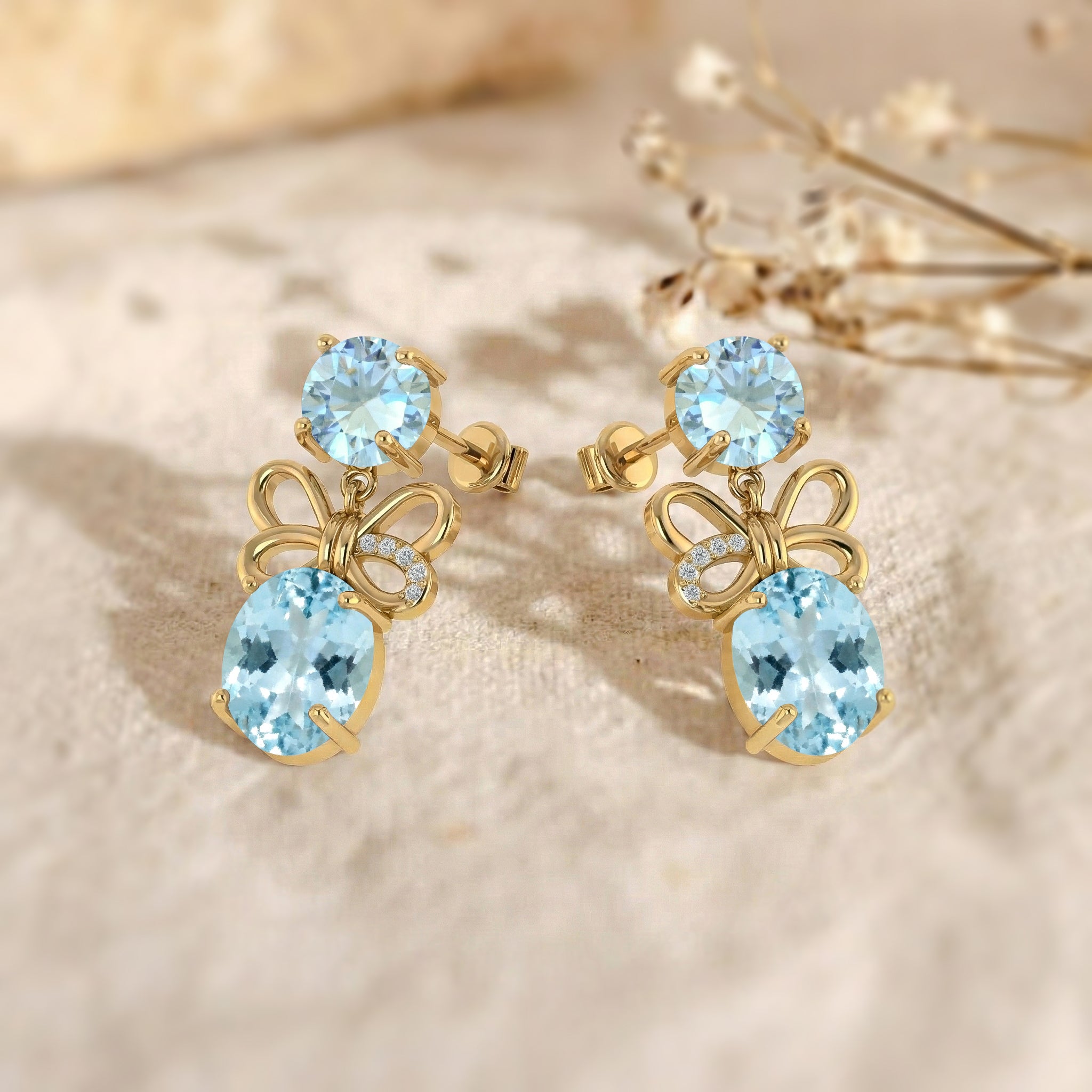 Aquamarine Round and Oval Stud Earring in 925 Sterling Silver 6 MM 5-ct.