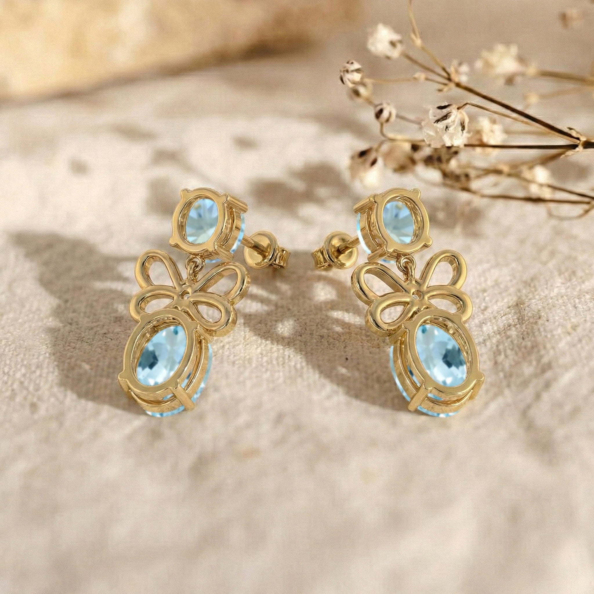 Aquamarine Round and Oval Stud Earring in 925 Sterling Silver 6 MM 5-ct.