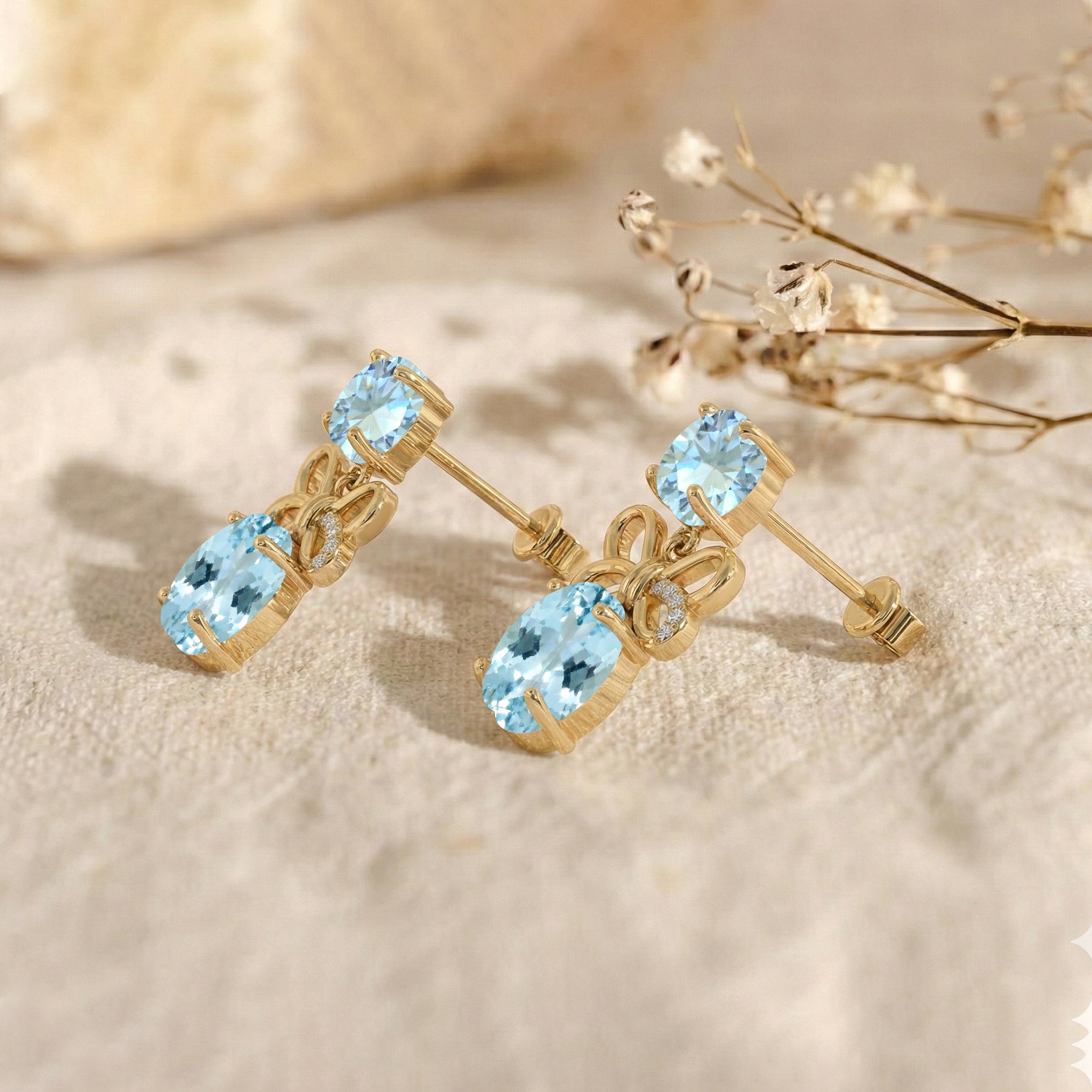 Aquamarine Round and Oval Stud Earring in 925 Sterling Silver 6 MM 5-ct.