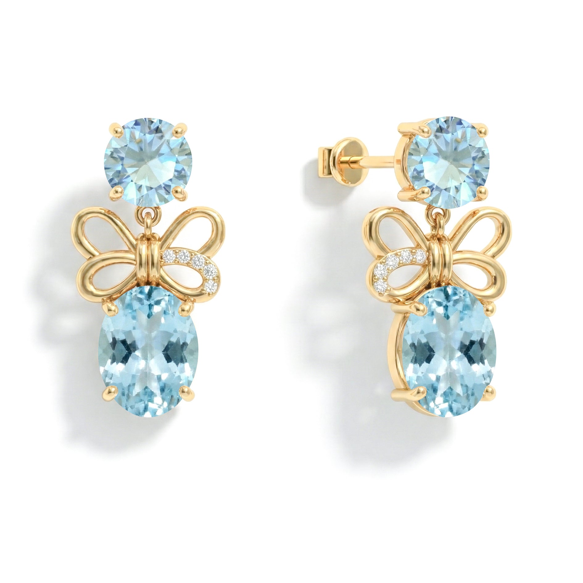 Aquamarine Round and Oval Stud Earring in 925 Sterling Silver 6 MM 5-ct.