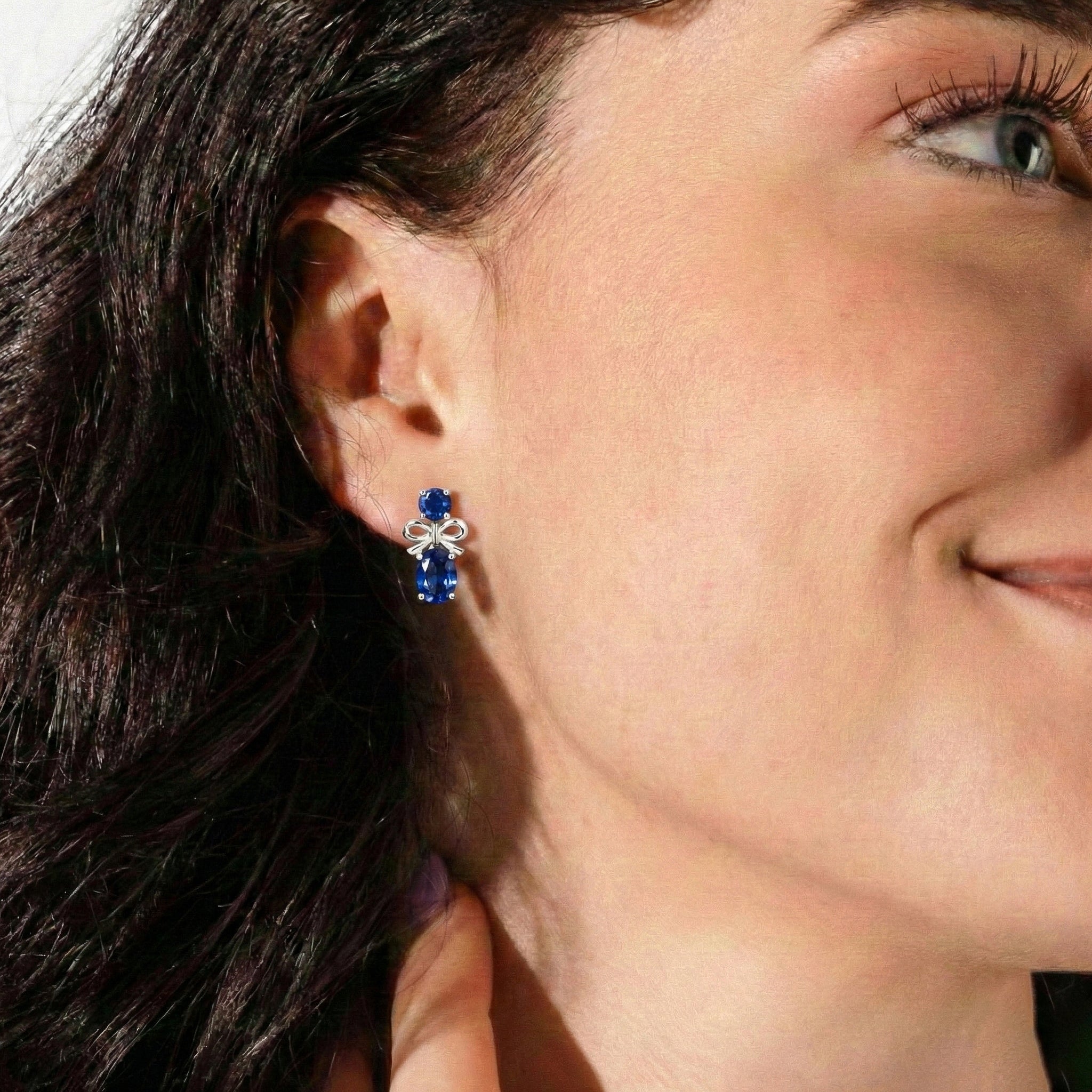 Blue Sapphire Round and Oval Stud Earring in 925 Sterling Silver 6 MM 5-ct.