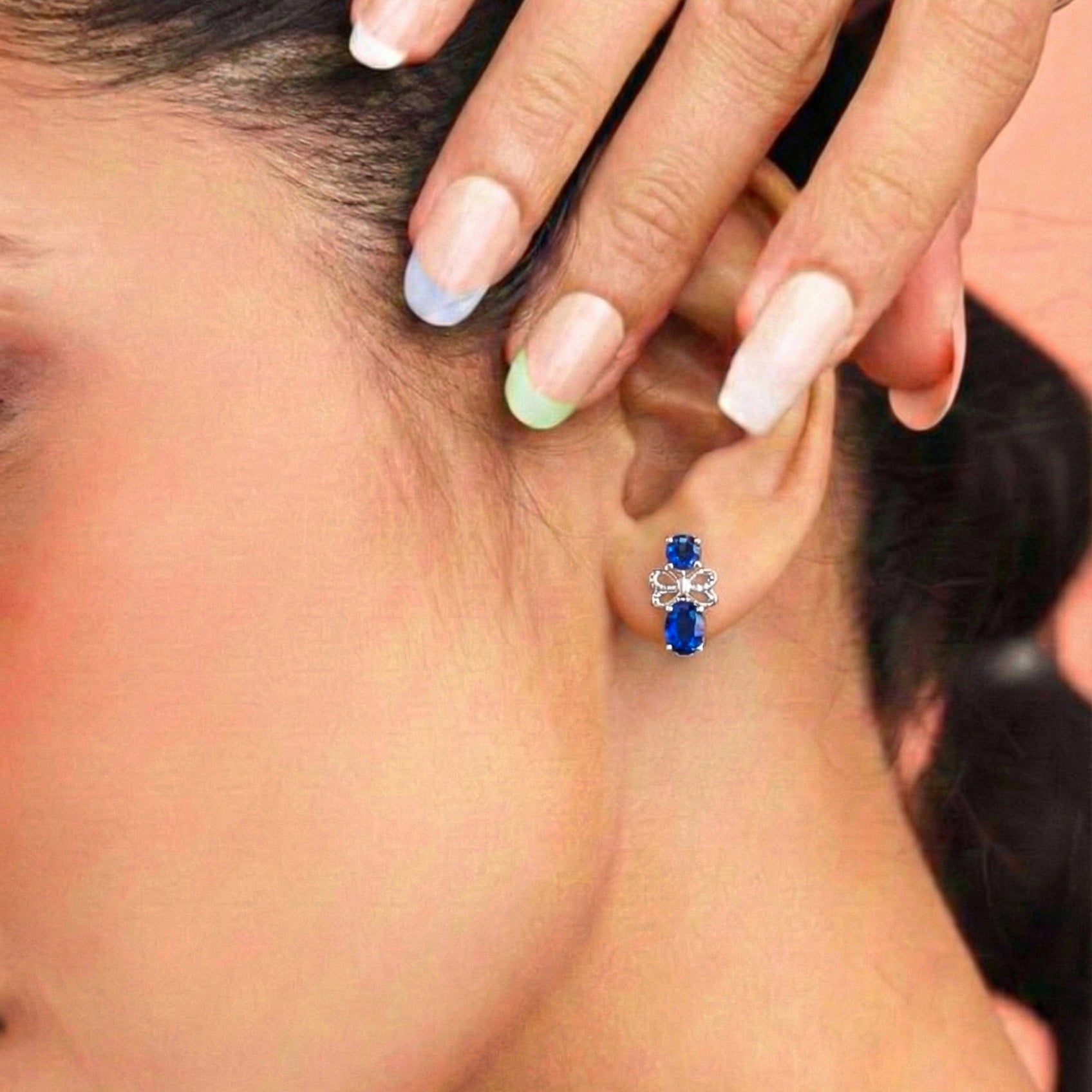 Blue Sapphire Round and Oval Stud Earring in 925 Sterling Silver 6 MM 5-ct.