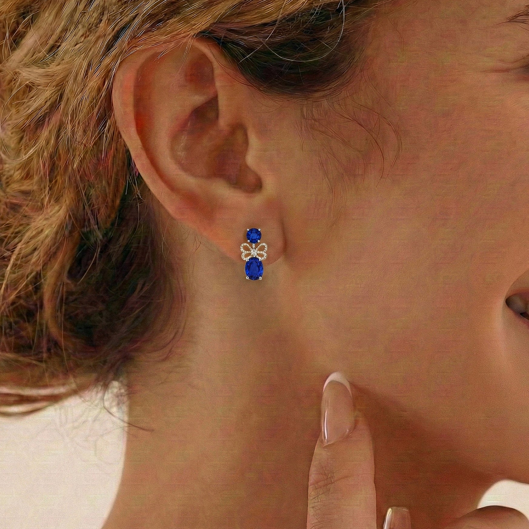 Blue Sapphire Round and Oval Stud Earring in 925 Sterling Silver 6 MM 5-ct.