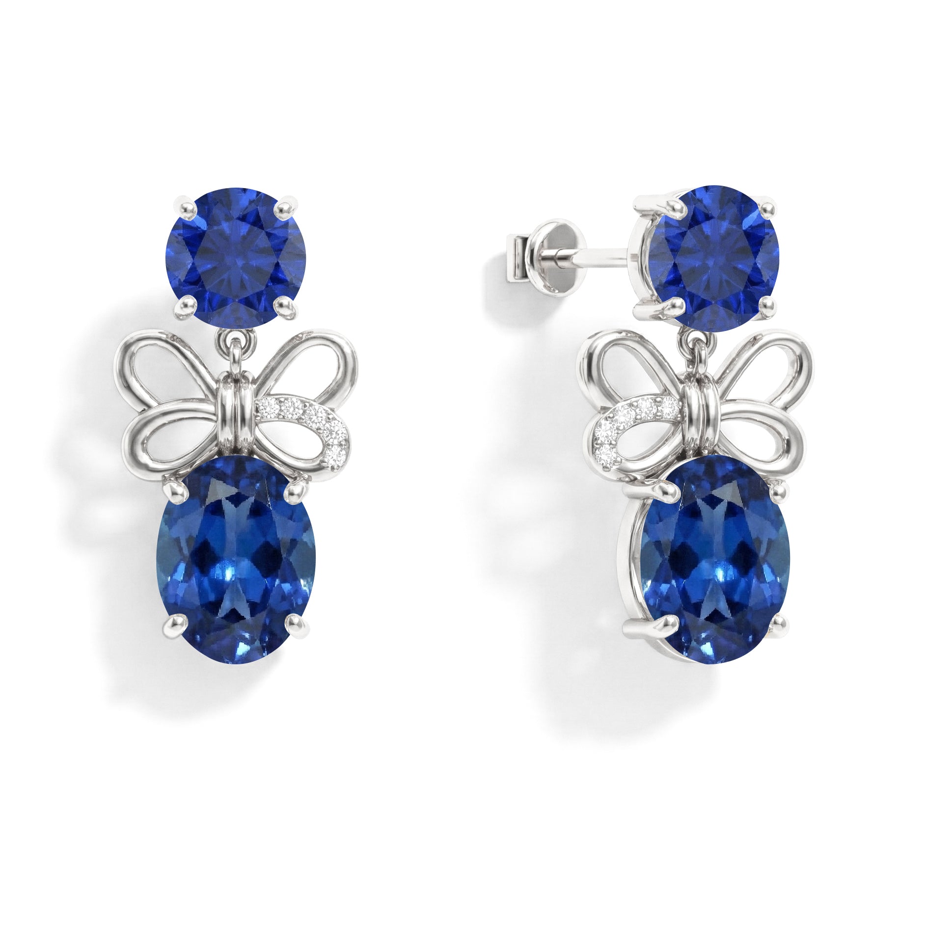 Blue Sapphire Round and Oval Stud Earring in 925 Sterling Silver 6 MM 5-ct.