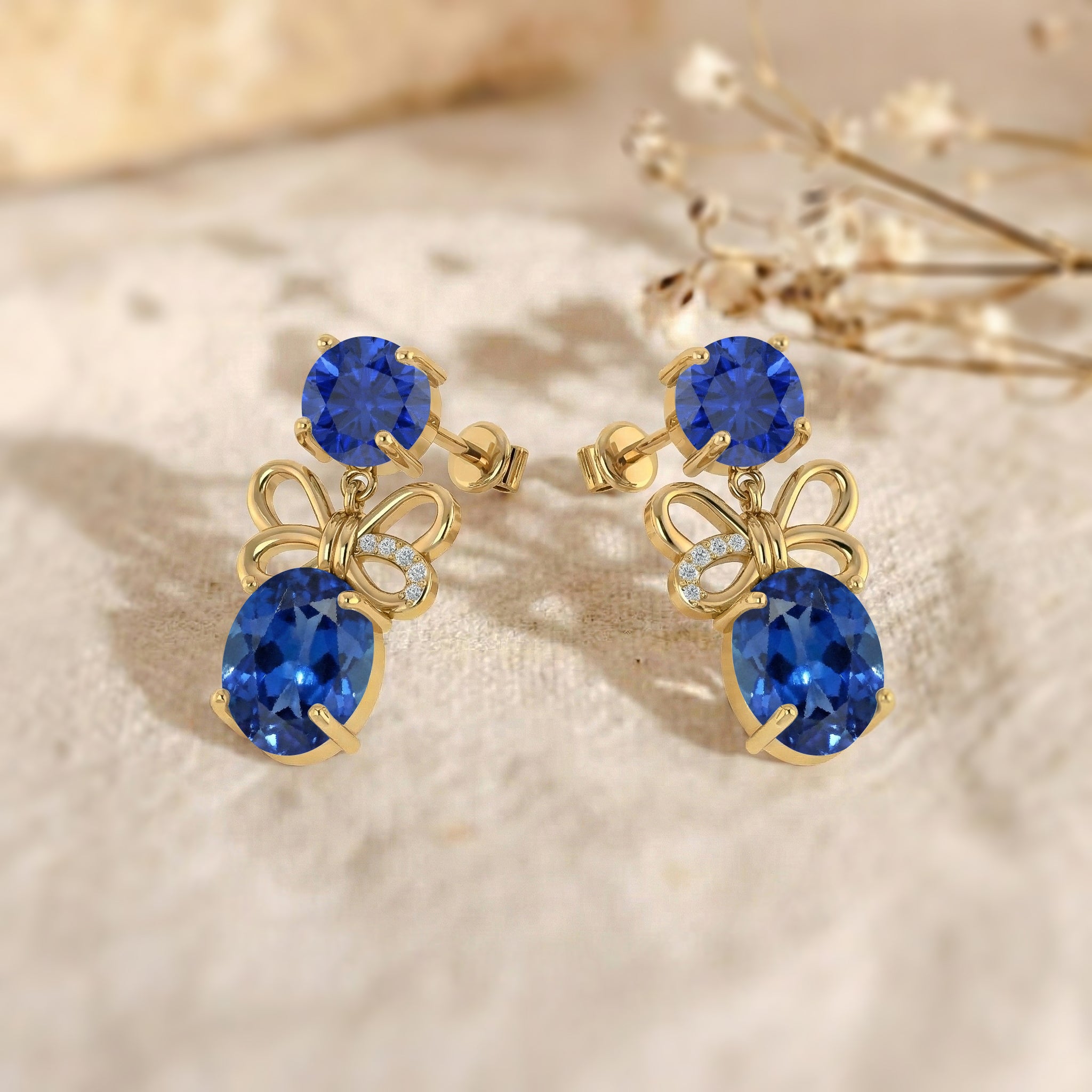 Blue Sapphire Round and Oval Stud Earring in 925 Sterling Silver 6 MM 5-ct.