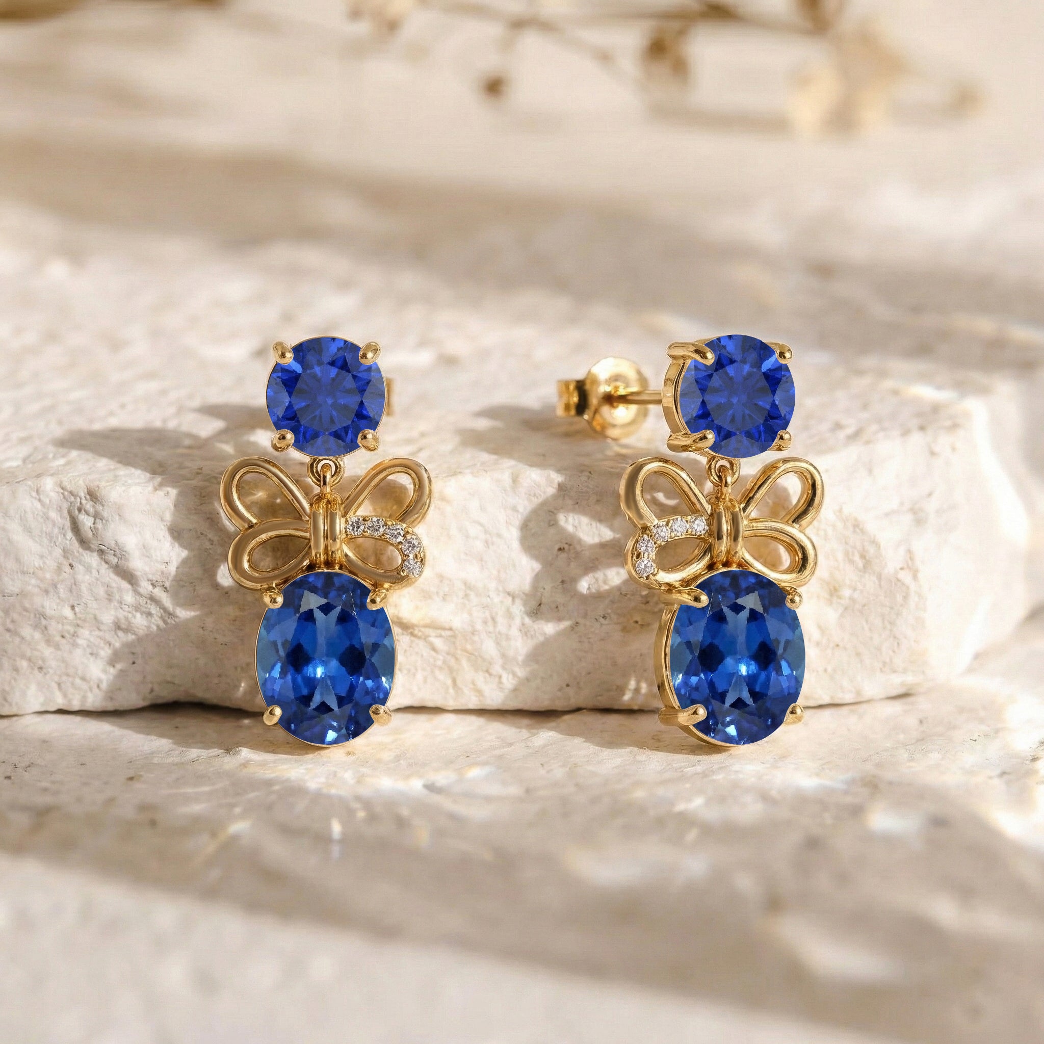 Blue Sapphire Round and Oval Stud Earring in 925 Sterling Silver 6 MM 5-ct.